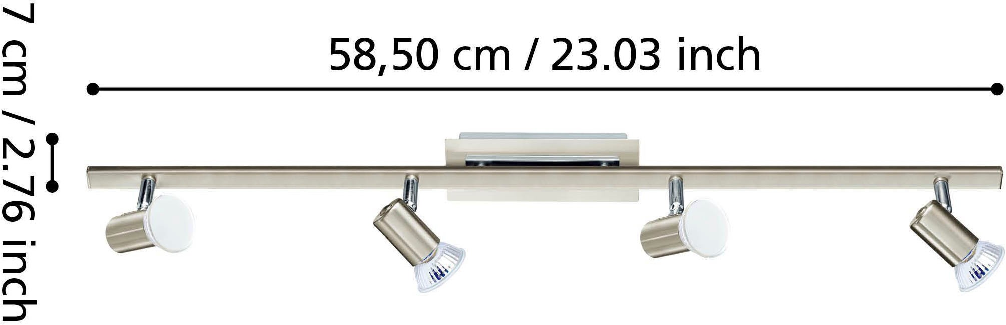 EGLO Deckenleuchte »Rottelo Deckenlampe, Metall, GU10, Deckenstrahler, Furlampe, Lampe« GU10 1 Stk. Spot - L78 x B7 cm - nickel-matt, chrom - 4X4,6W inkl.