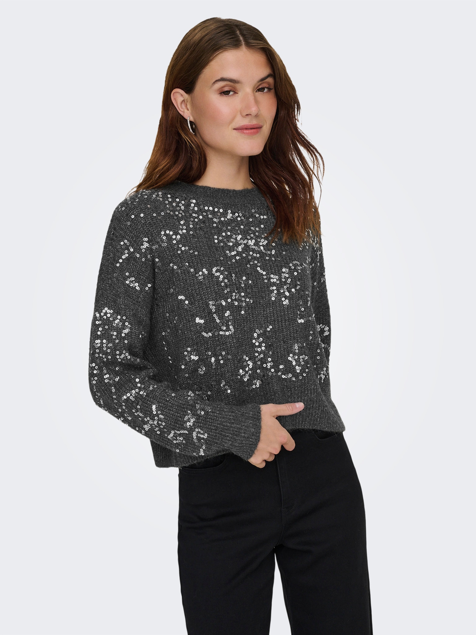 ONLY Rundhalspullover »ONLALTA LS SEQUIN O-NECK KNT«
