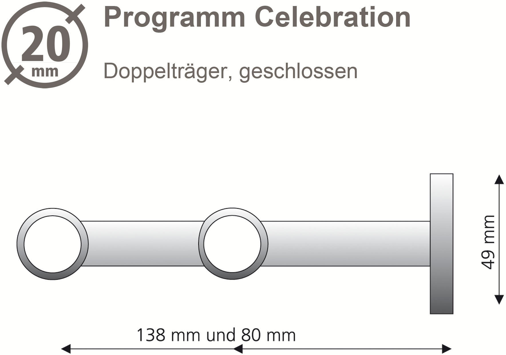 Liedeco Gardinenstangenhalter »Doppelträger, Wandträger 2-läufig für 20 mm Stangen "Celebration"«, (1 St.), Träger, Wandträger