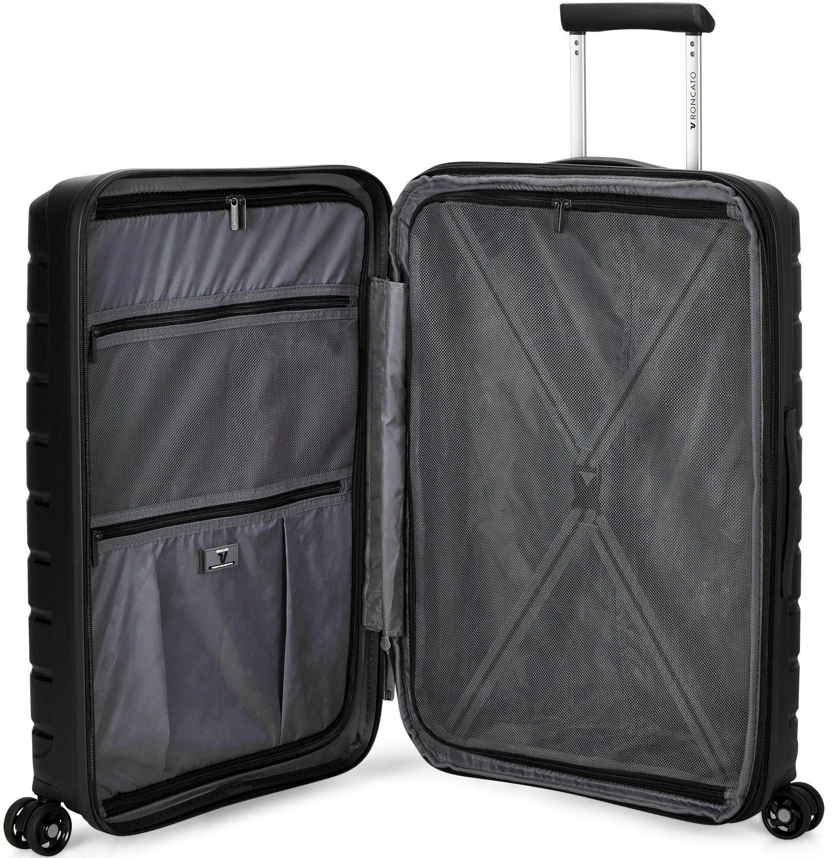 RONCATO Hartschalen-Trolley »B-FLYING, 67 cm, schwarz«, 4 Rollen, Koffer mittel groß Reisegepäck mit Volumenerweiterung und TSA Schloss