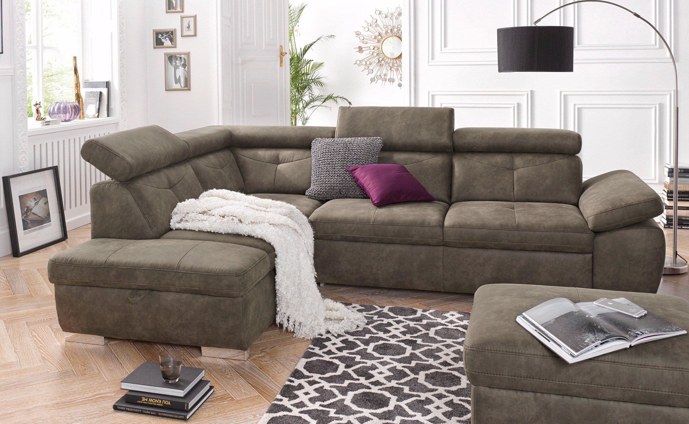 exxpo - sofa fashion Ecksofa »Spring, super bequem und komfortabel mit Armteil- und Kopfteilfunktion«, wahlweise mit Bettfunktion und Bettkasten, L-Form
