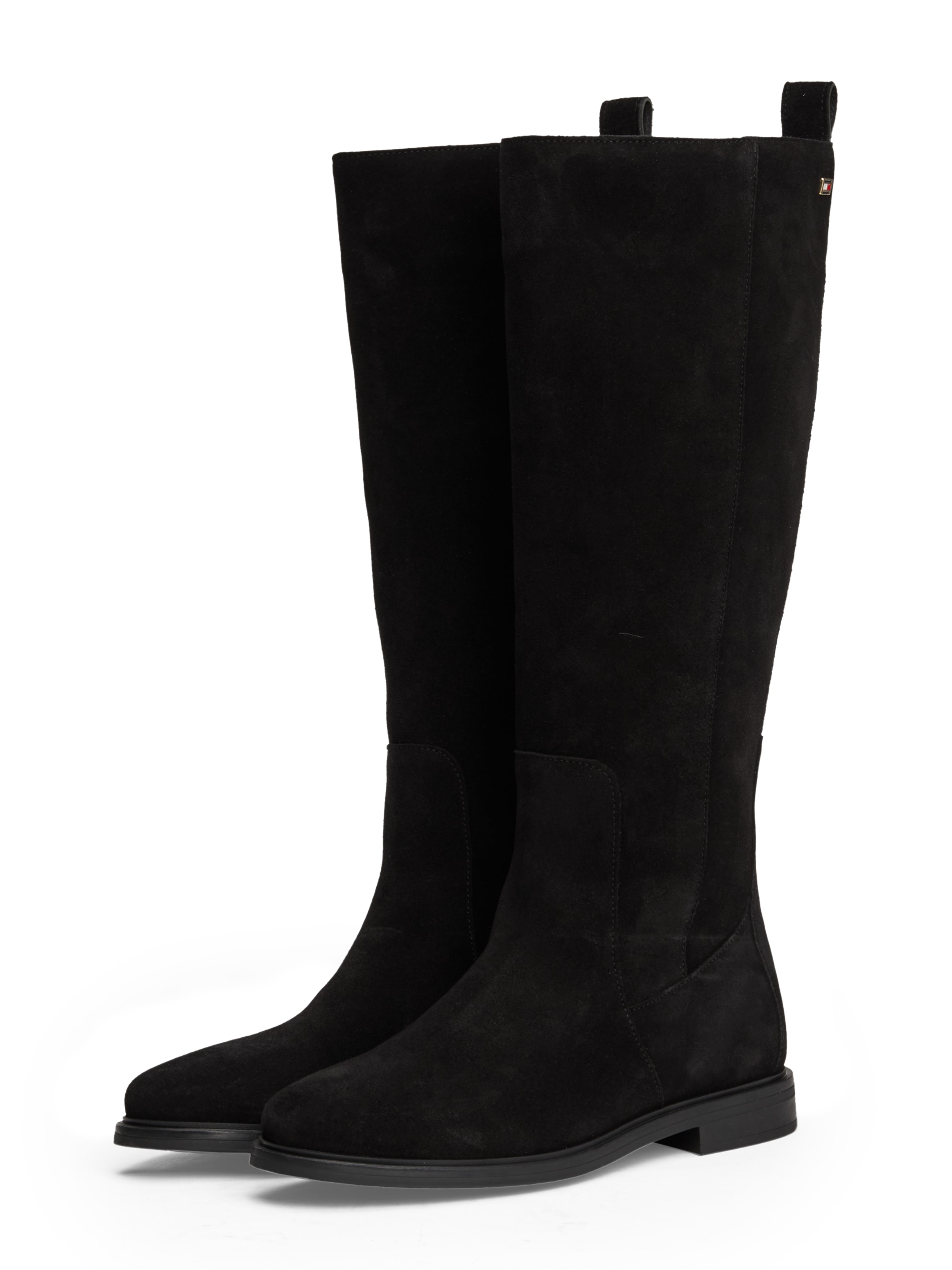 Tommy Hilfiger Stiefel »FLAG SUEDE LONG BOOT ZIP«, Blockabsatz, Langschaftstiefel, Businesstiefel mit kleinem Logo