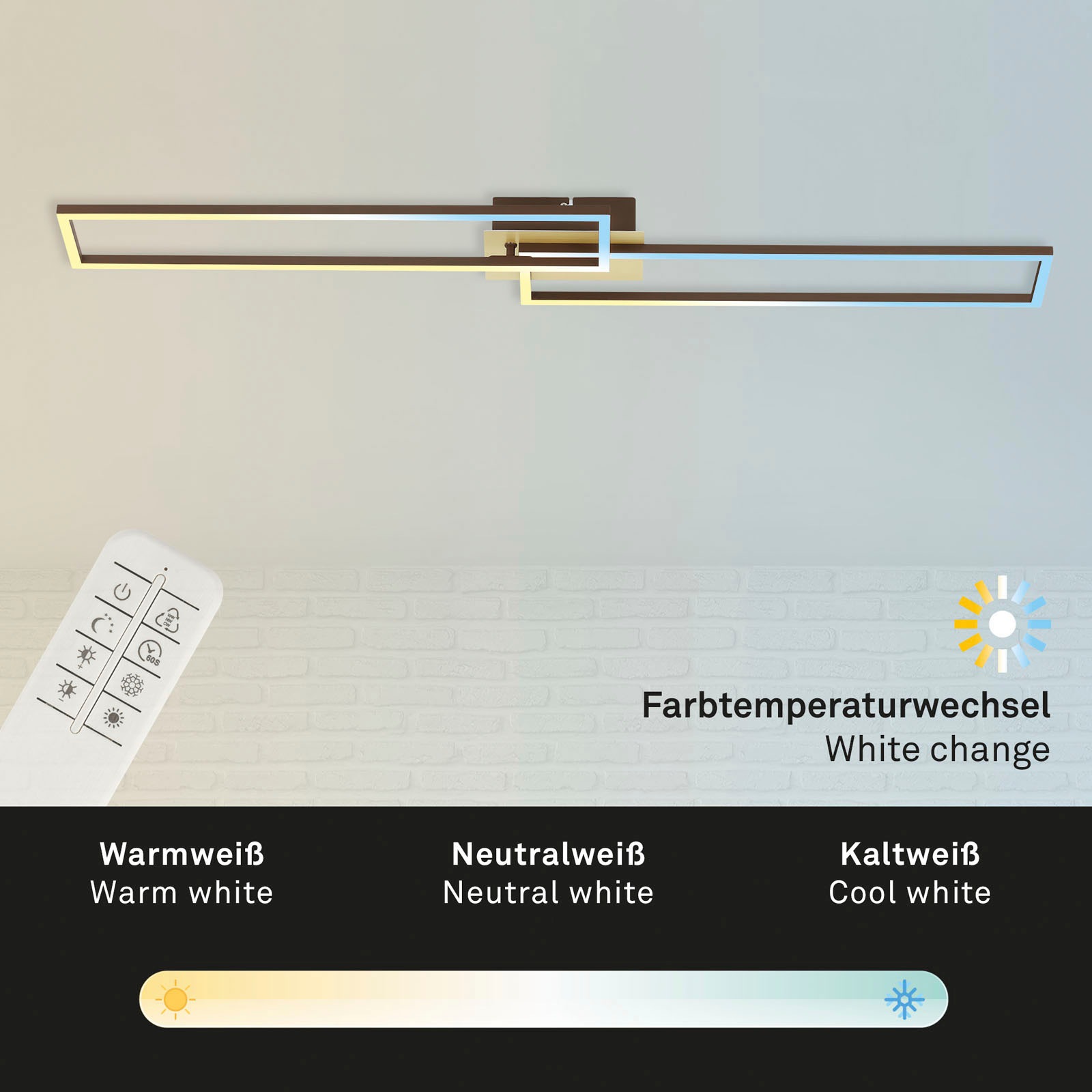 Briloner Leuchten LED Deckenleuchte »3145017 FRAME«, Leuchtmittel LED-Board | LED fest integriert, CCT, RGB, Memory-/Nachtlichtfunktion, Fernbedienung, gold-braun