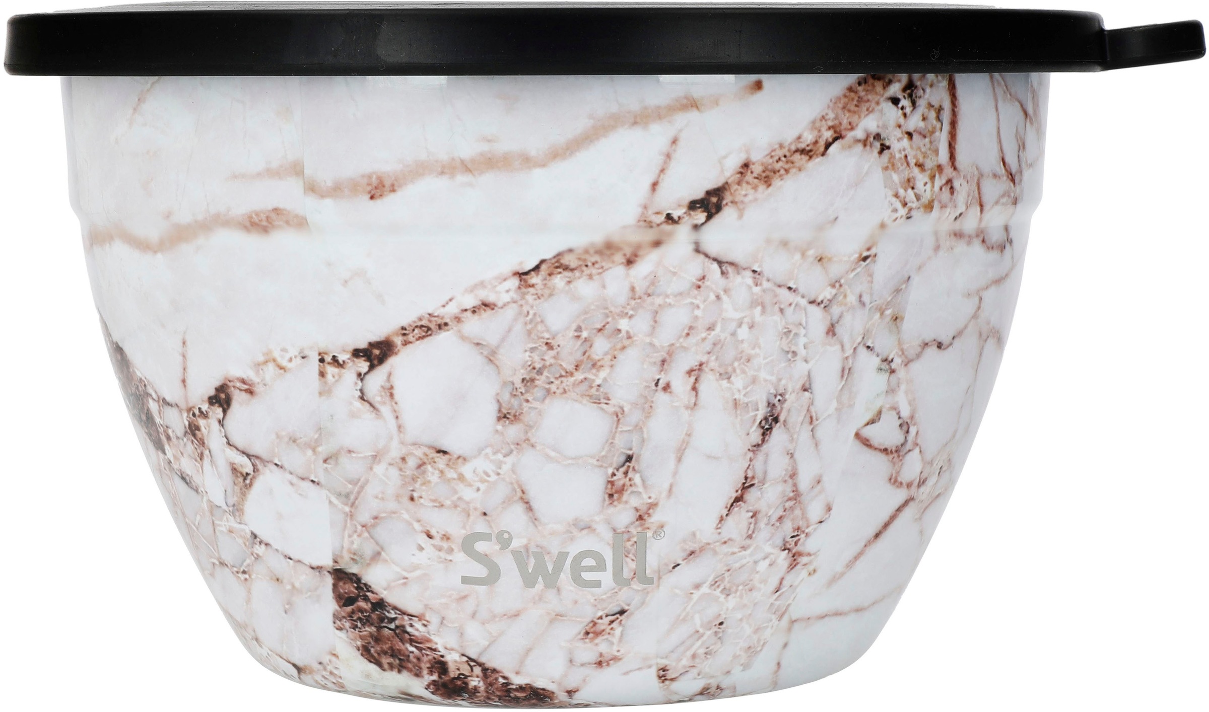S'well Salatschüssel »S'well Calacatta Gold Salad Bowl Kit, 1.9L«, 3 tlg., aus Edelstahl, Therma-S'well®-Technologie mit vakuumisolierten Außenschale