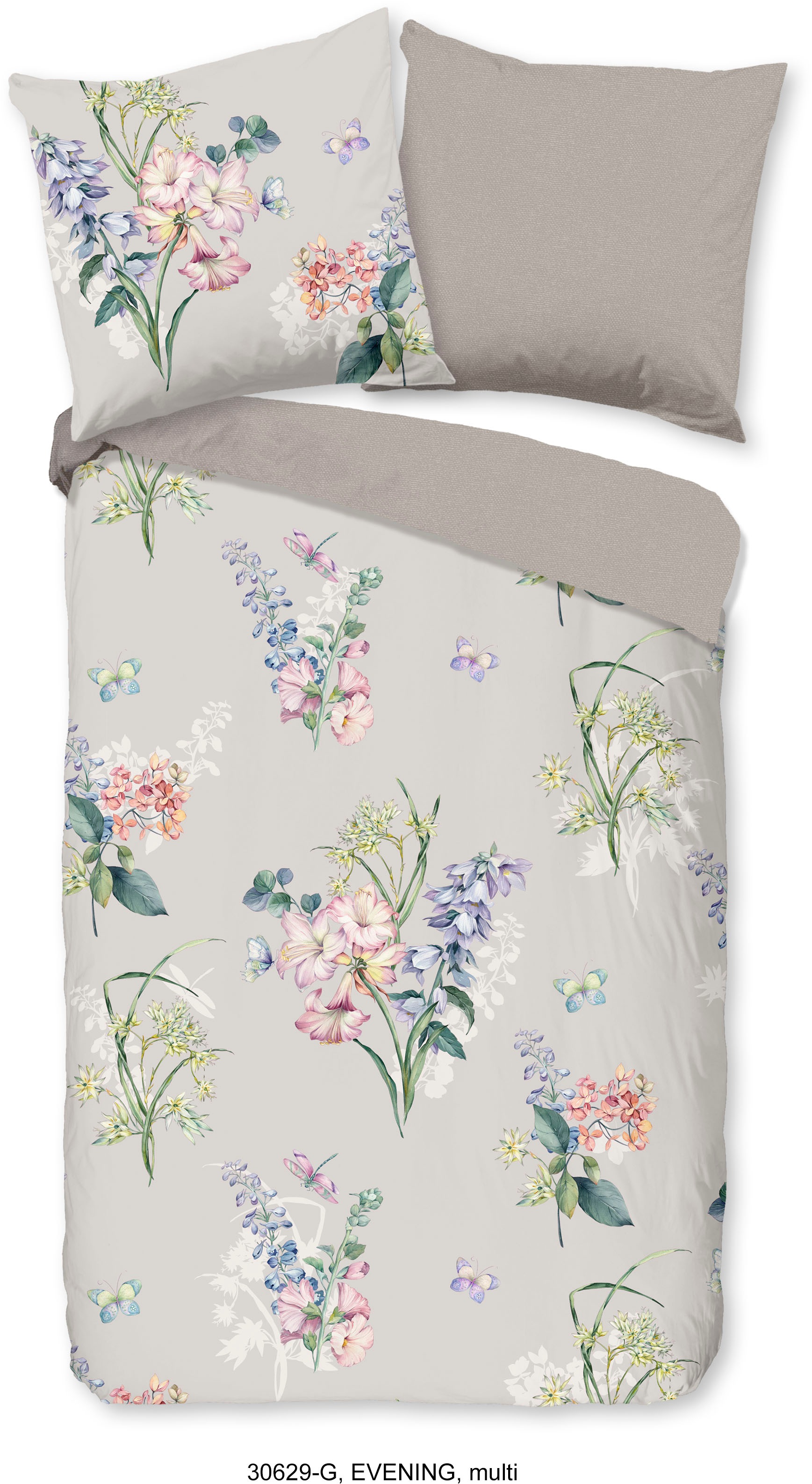 good morning Wendebettwäsche »Evening«, 100% Baumwolle, 135x200, Reißverschluss, Wendeoptik, Blumen, Taupe