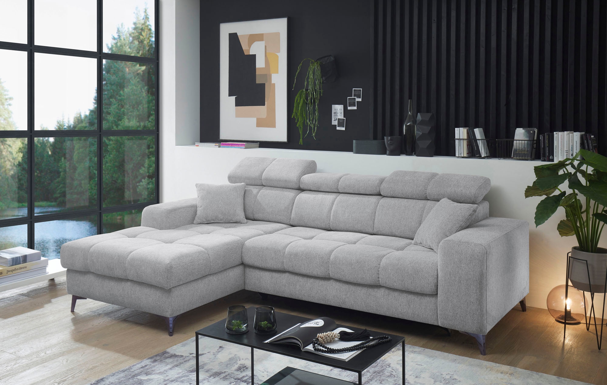 ED EXCITING DESIGN Ecksofa »Sydney L-Form« mit Bettfunktion, Bettkasten, Kopfteilverstellung & 2 Zierkissen