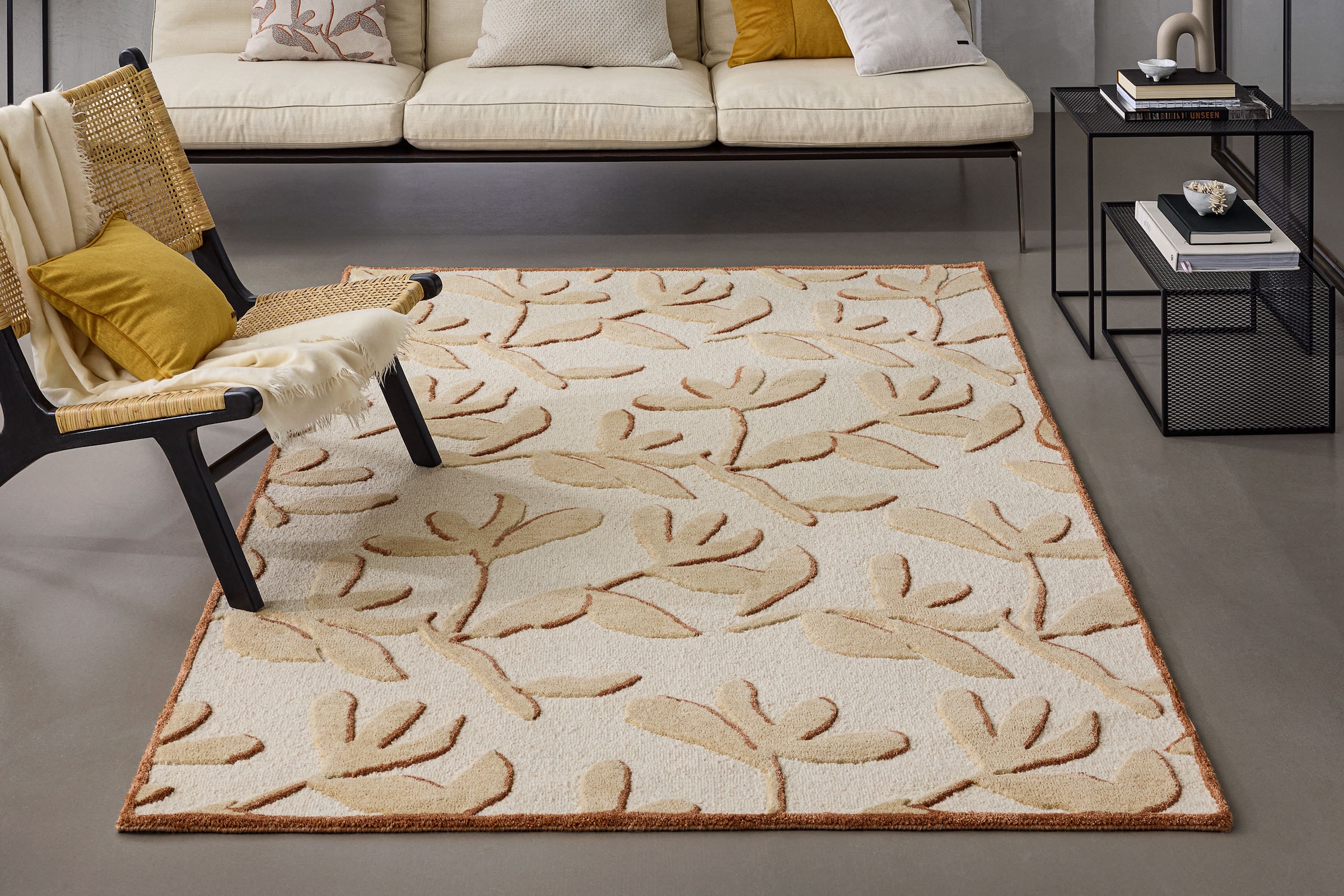 Wecon home Teppich »Summers Peak« rechteckig 16 mm Höhe Kurzflorteppich, Naturfaser, floral, Hoch-Tief-Effekt, handgetuftet