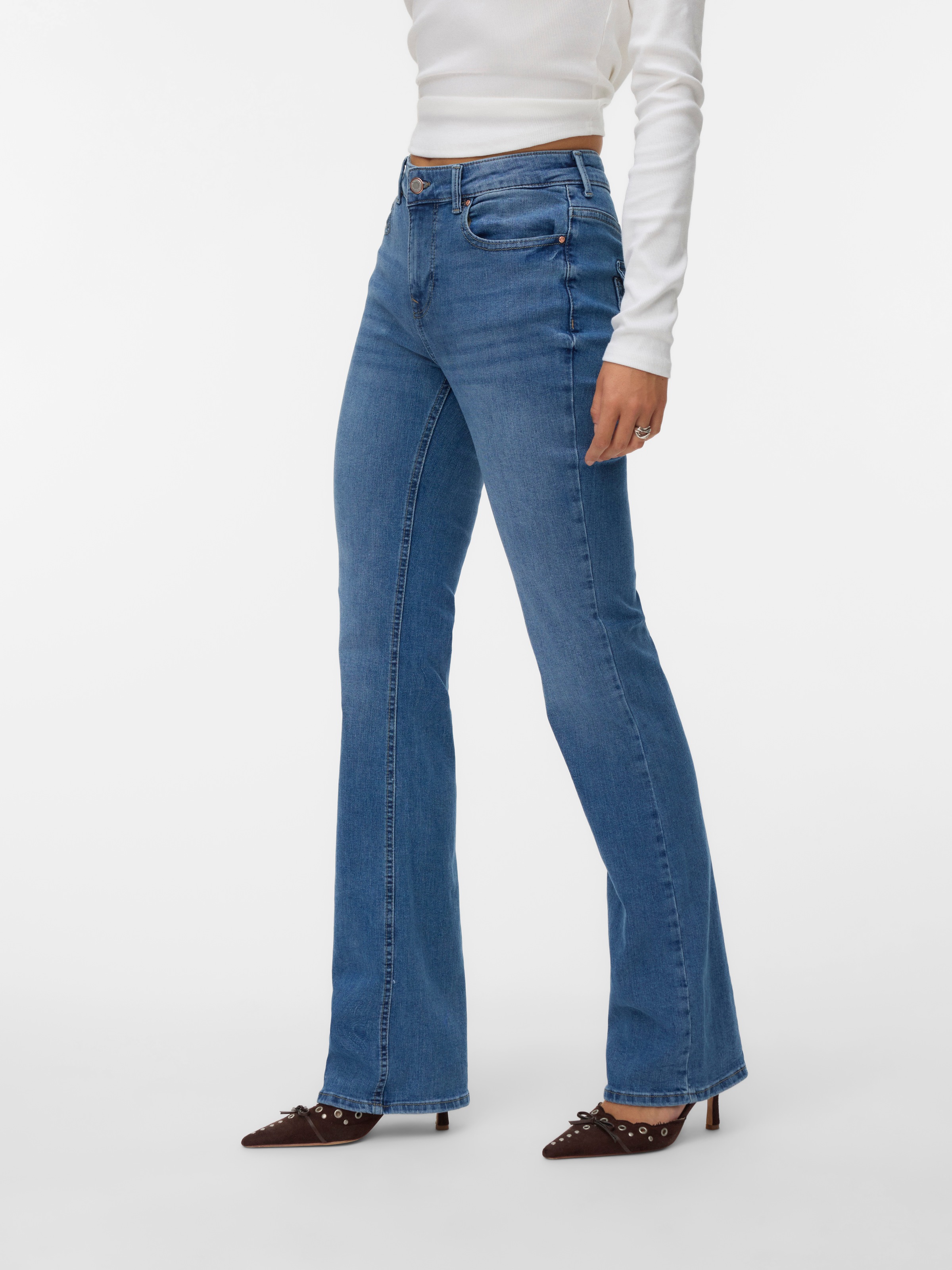 Vero Moda Bootcut-Jeans »VMFLASH MR FLARED POCKET JNS RA3042 NOOS« Baumwollmischung mit Stretch, regular waist, skinny fit