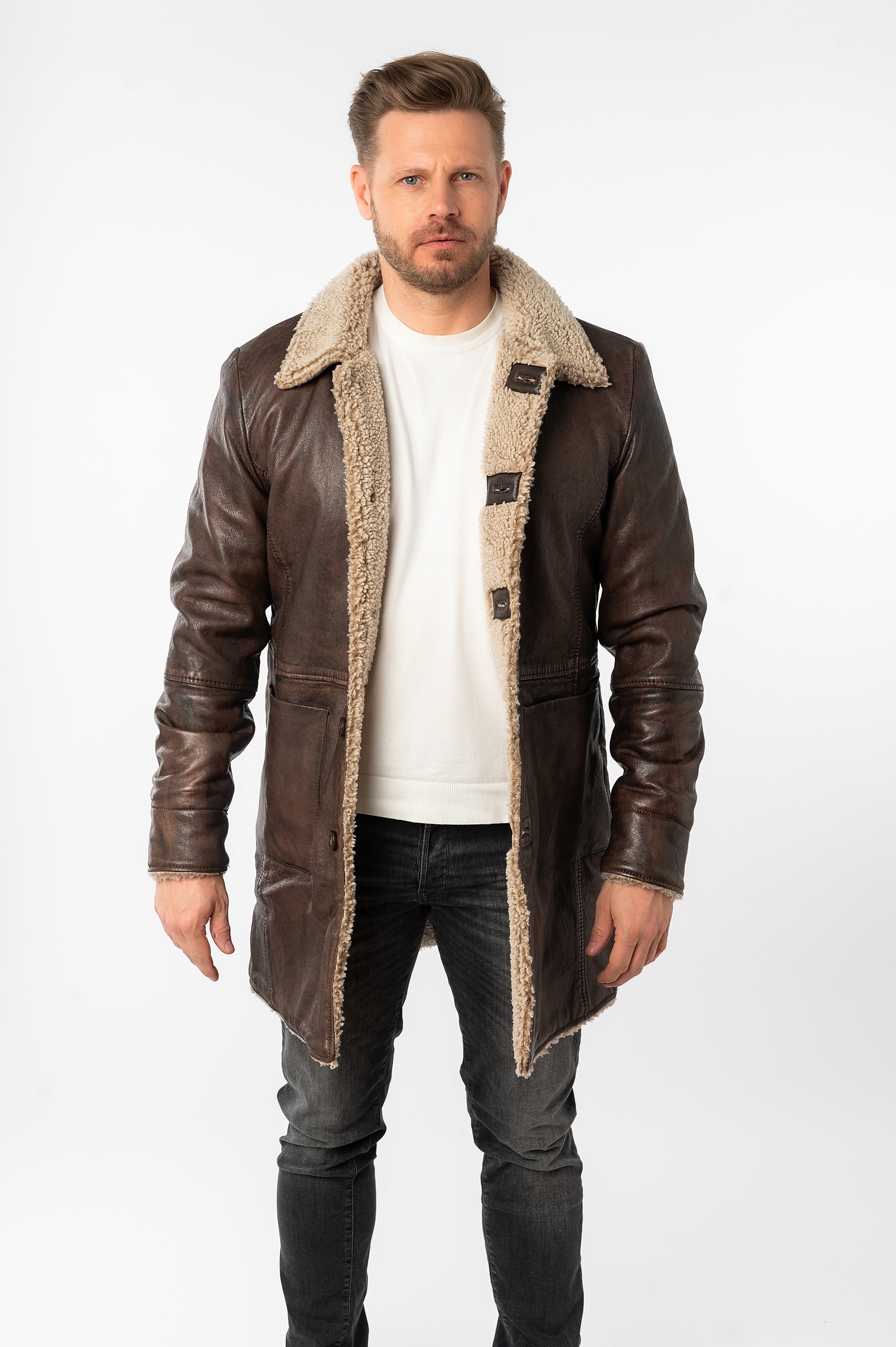 Mauritius Ledermantel »MMGrisz« Umlegekragen mit Kunstfellbesatz