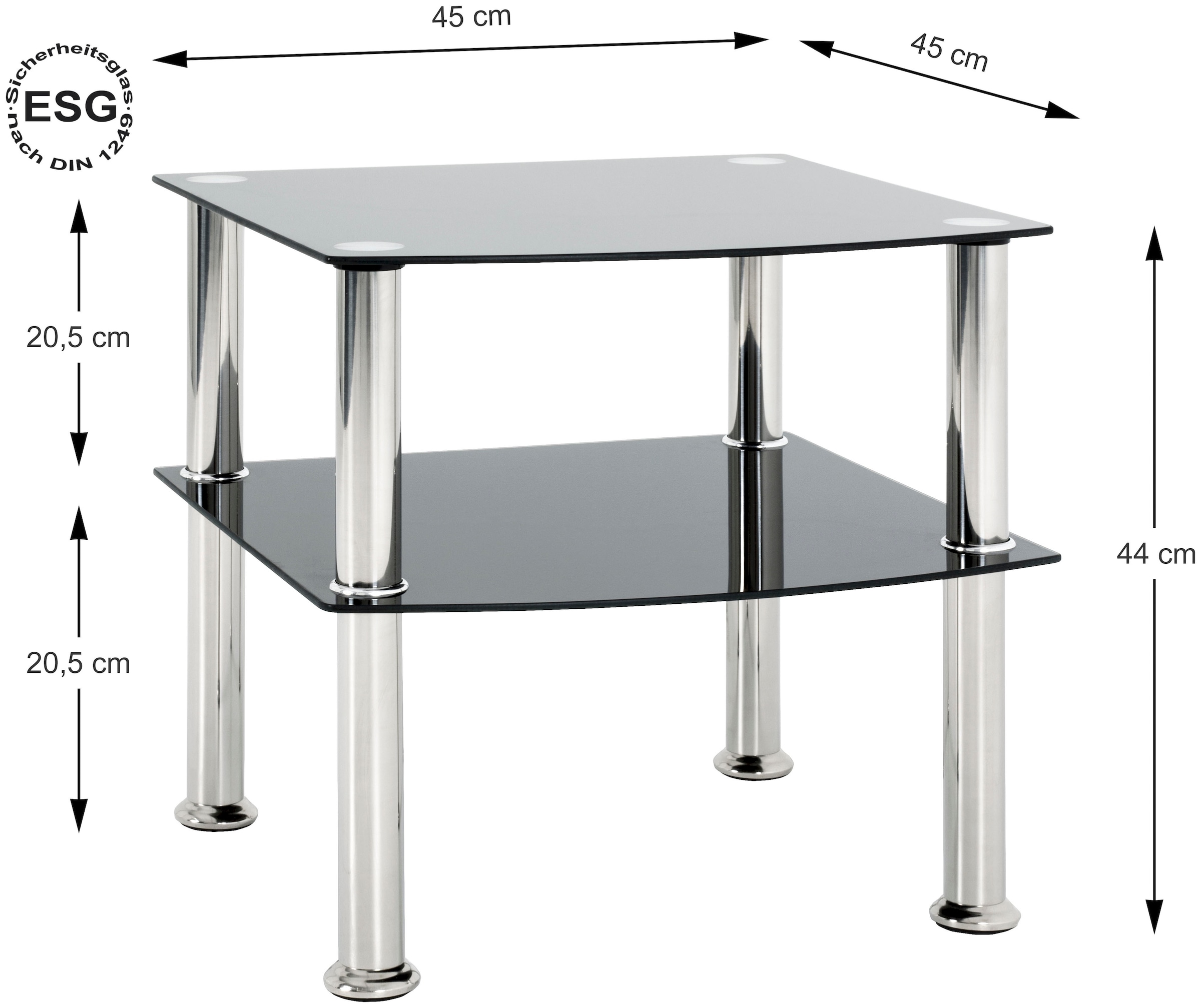HAKU Beistelltisch »Sofatisch, Wohnzimmertisch« 1 Stk. tlg. quadratisch - aus Edelstahl Silber B/T/H 45/45/44 cm