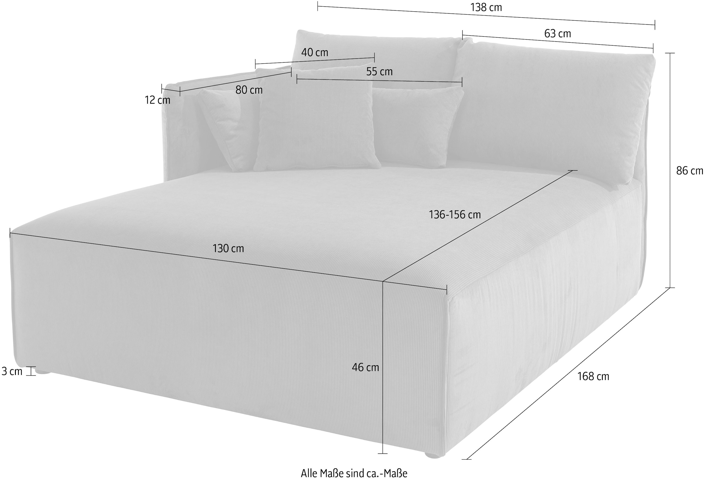 andas Ottomane »Nöre«, Lounge-Modul - zum eigenen Zusammenstellen, Breite 138cm, Tiefe 168cm