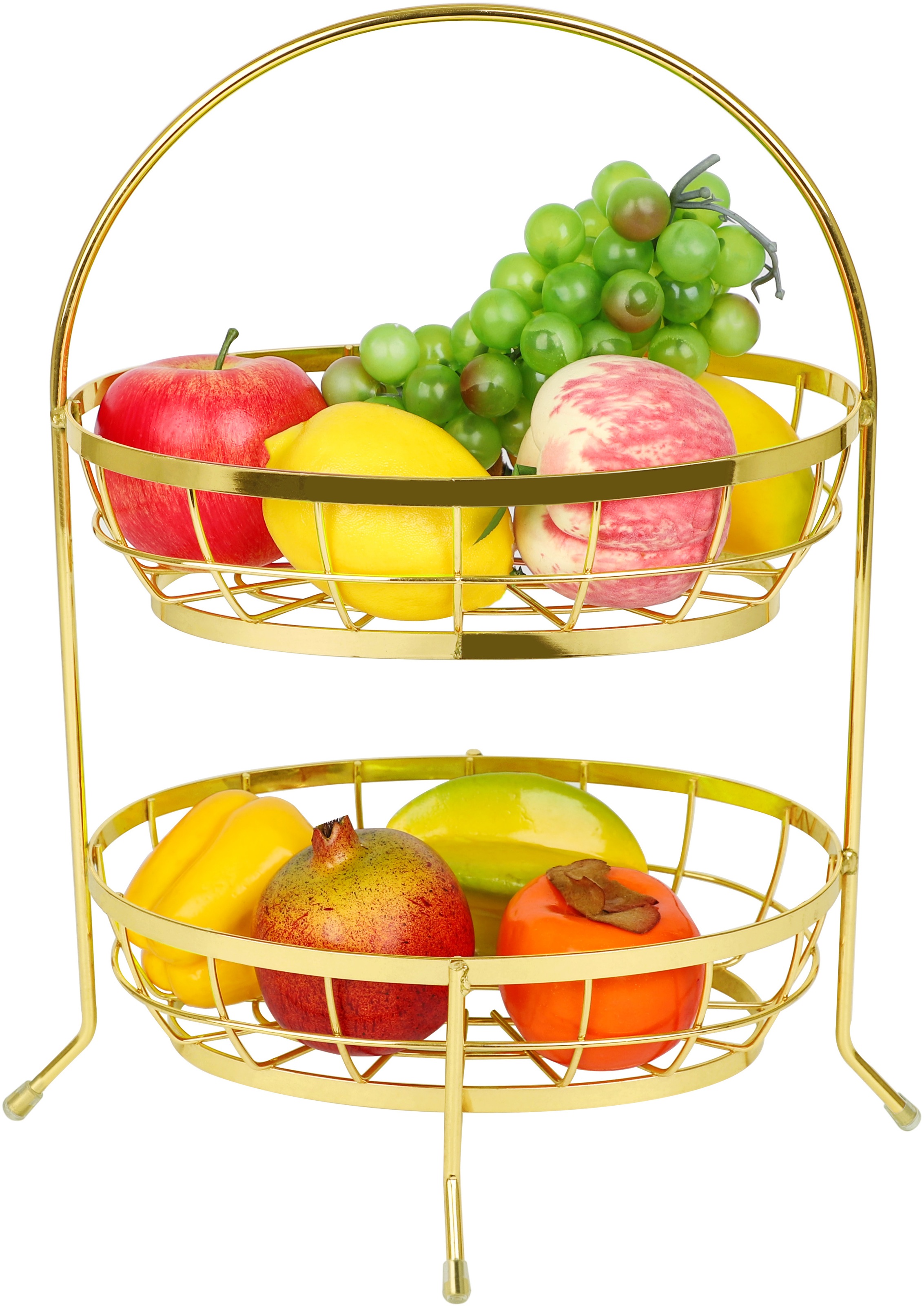 ECHTWERK Obstschale, aus Eisen, Obstkorb, 2-stöckig, pulverbeschichtet, praktischer Bügelgriff