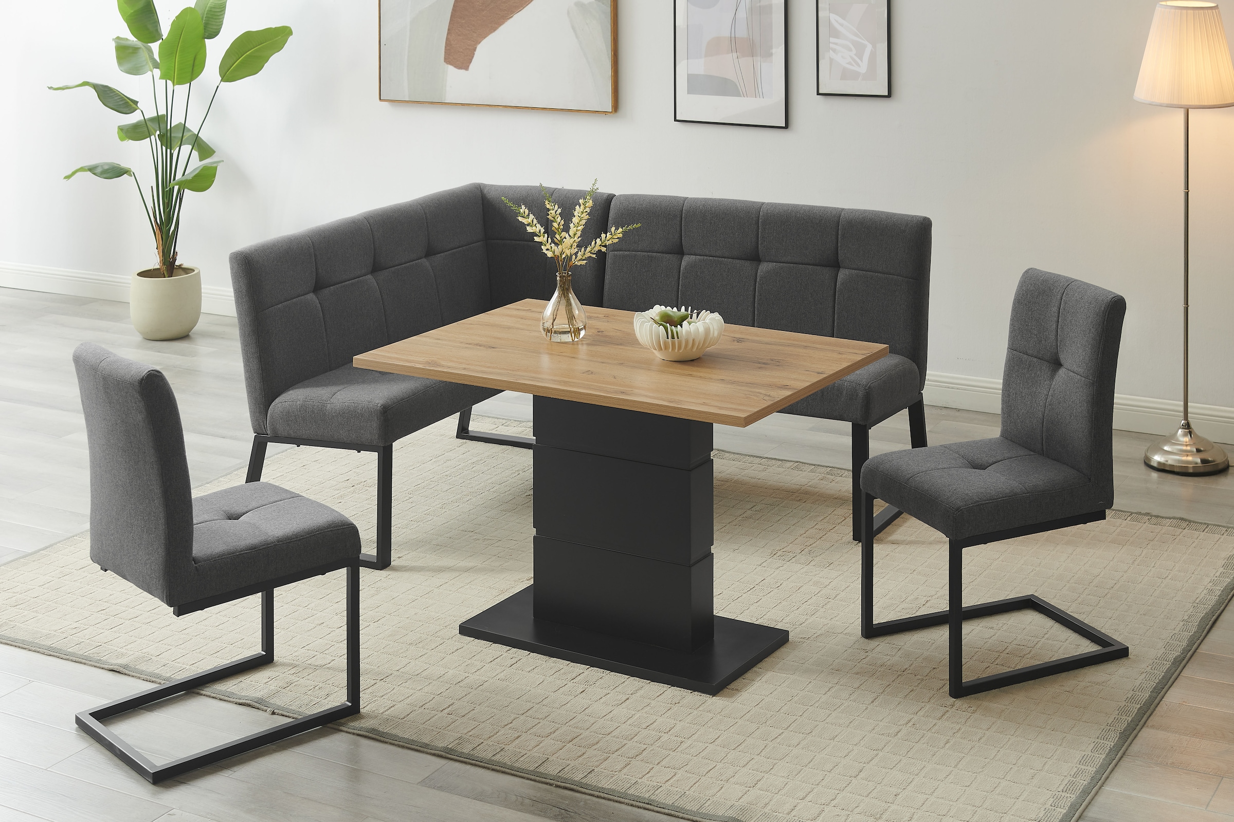 OTTO home Eckbankgruppe »Geranie, Sitzgruppe, Eckbank inkl. Stauraum, Esstisch, 2 Freischwinger« Set, Eckbank inkl. Stauraum wahlweise links und 