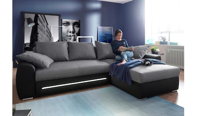 Ecksofa »Basel«, inklusive LED-Beleuchtung, mit Bettfunktion und Bettkasten