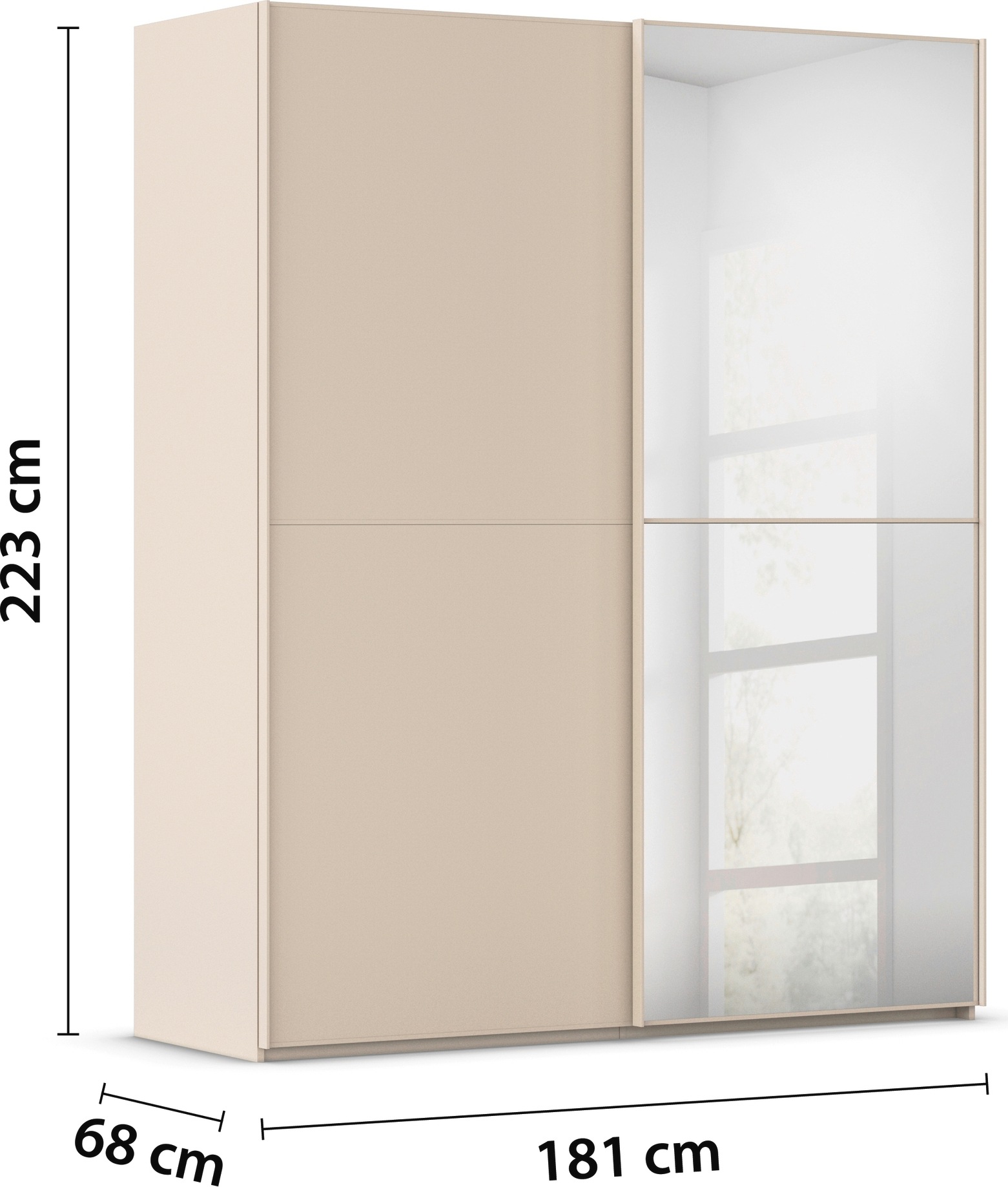 rauch Schwebetürenschrank »Kleiderschrank Schrank Garderobe Schlafzimmerschrank SCALE-DUO«, edle zweigeteilte Türen, Spiegel und 3 Zierleisten MADE IN GERMANY