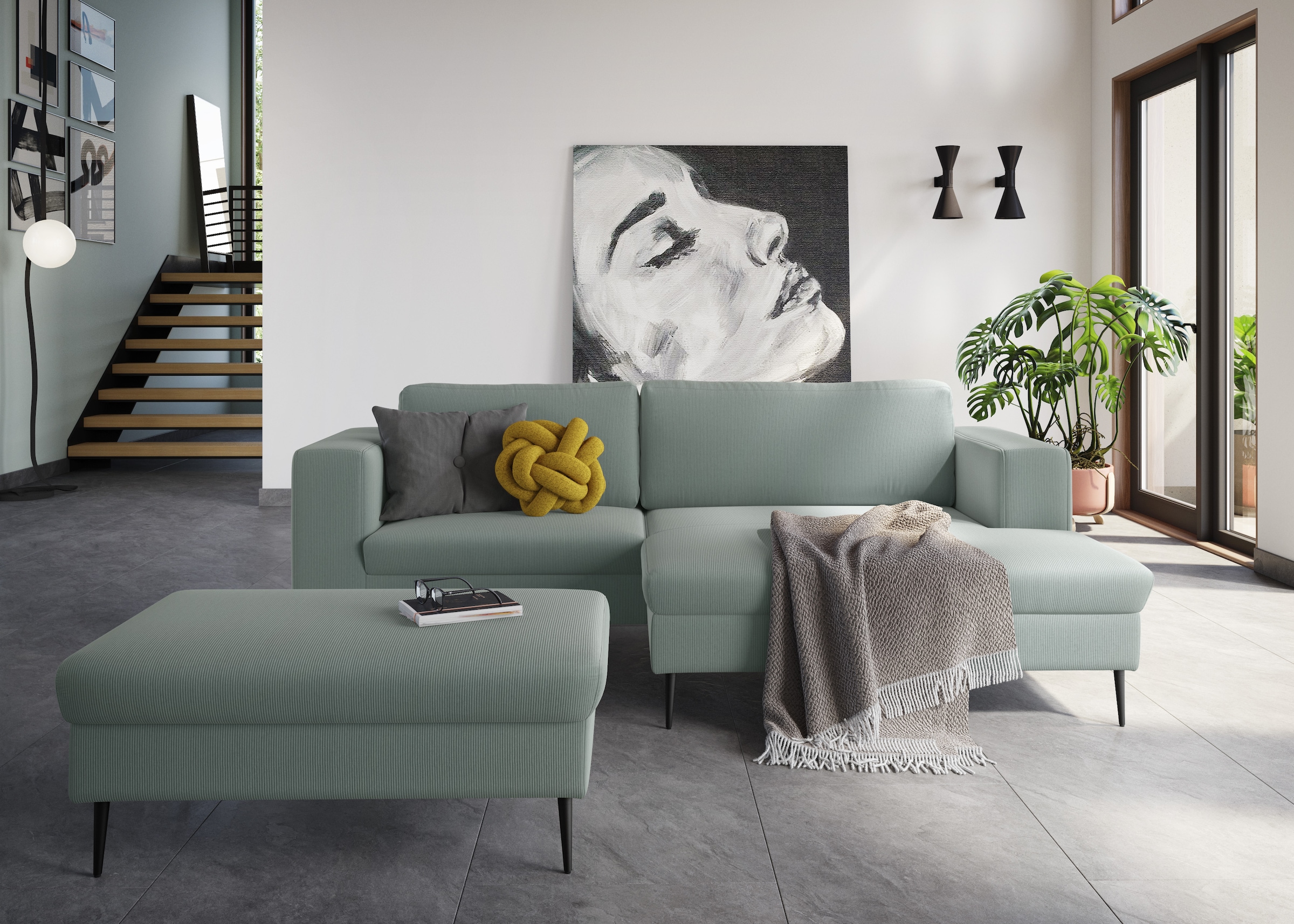 DOMO collection Ecksofa »Modica kompakt und elegant, Breite 244, L-Form«, moderne Optik mit extrabreiter Recamiere, auch in Cord
