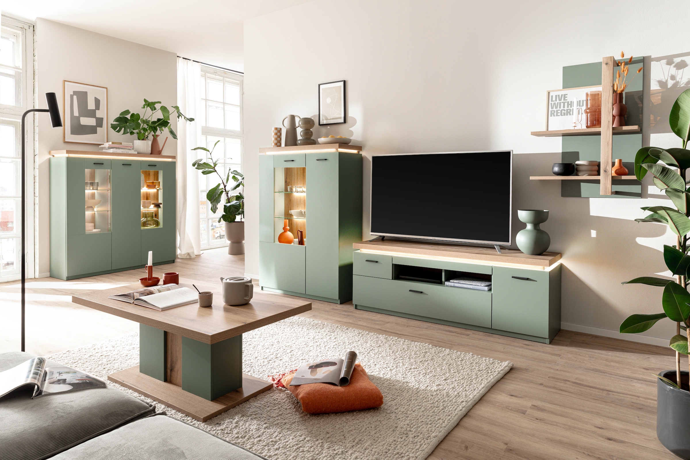 MCA furniture Wohnwand »MONIZ Wohnkomination 2«, (Komplett-Set, 3 St.), Türen/ Schubkästen gedämpft