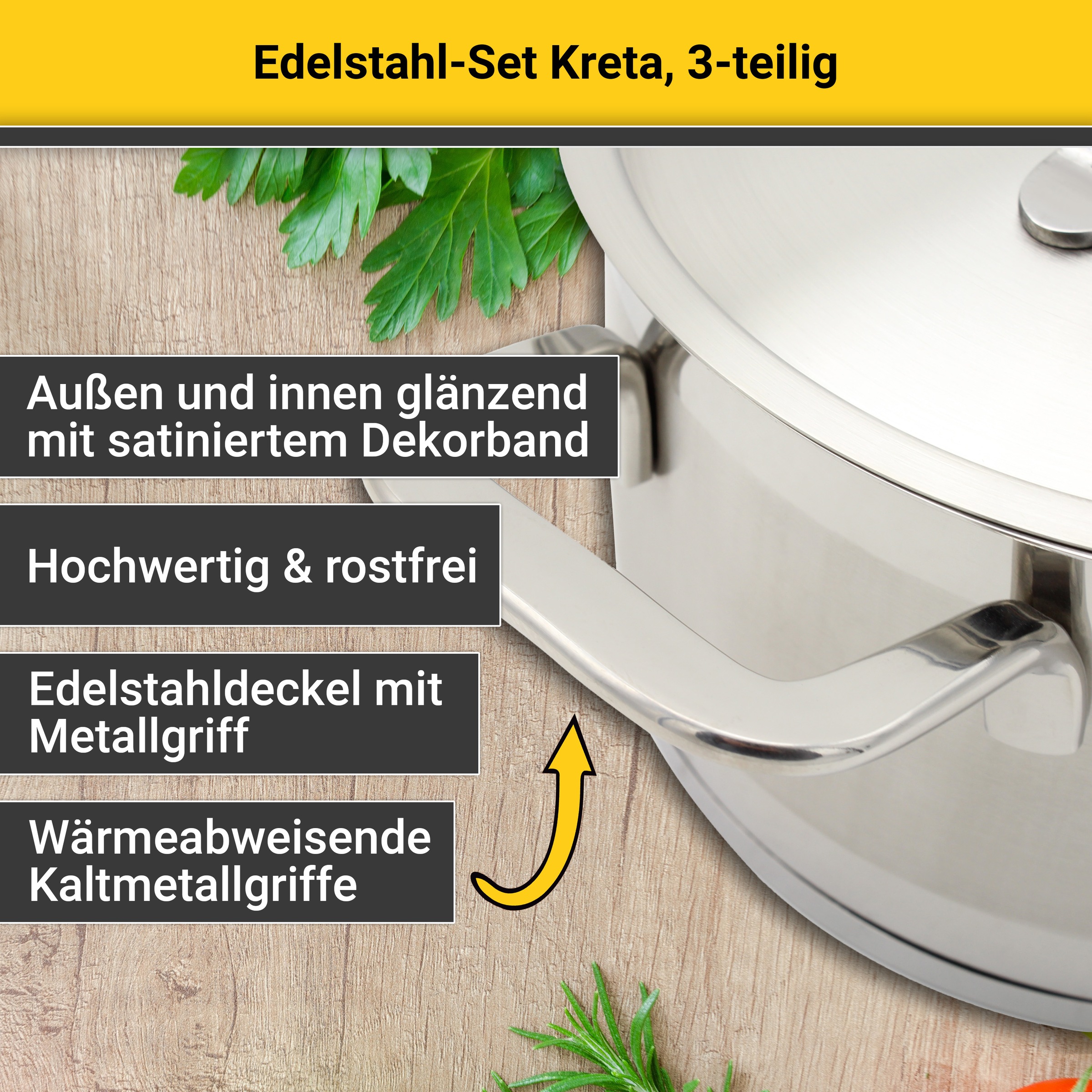 Krüger Topf-Set »Kreta«, Edelstahl 18/10, (Set, 6 tlg.), für Induktions-Kochfelder geeignet