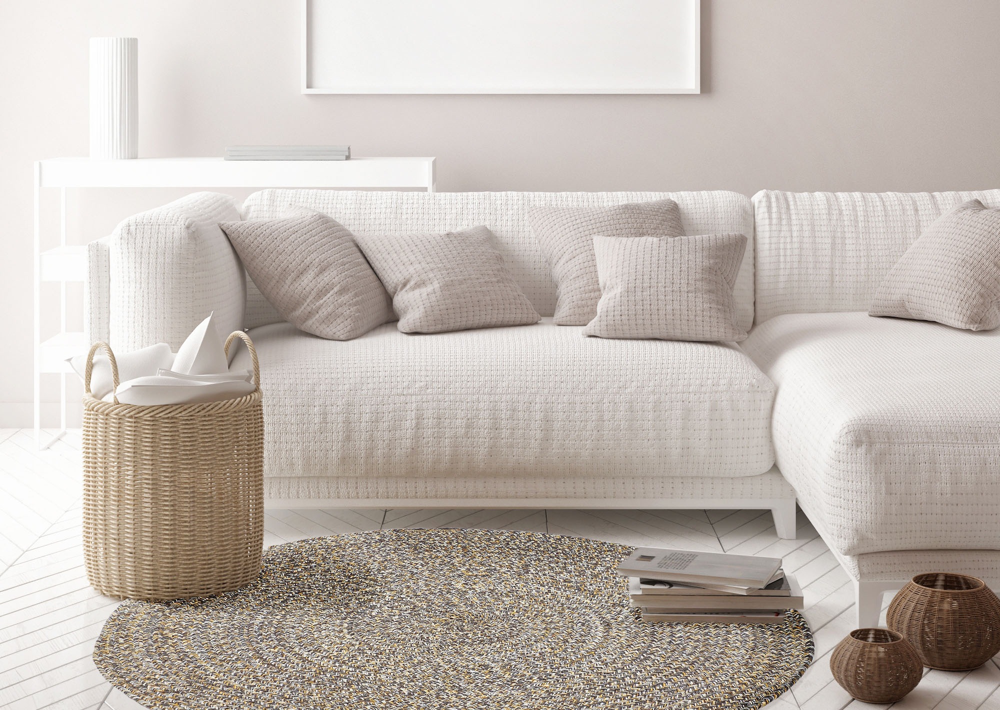 LUXOR living Teppich »Varberg«, rund, 5 mm Höhe, Handweb Teppich, meliert, reine Baumwolle, handgewebt