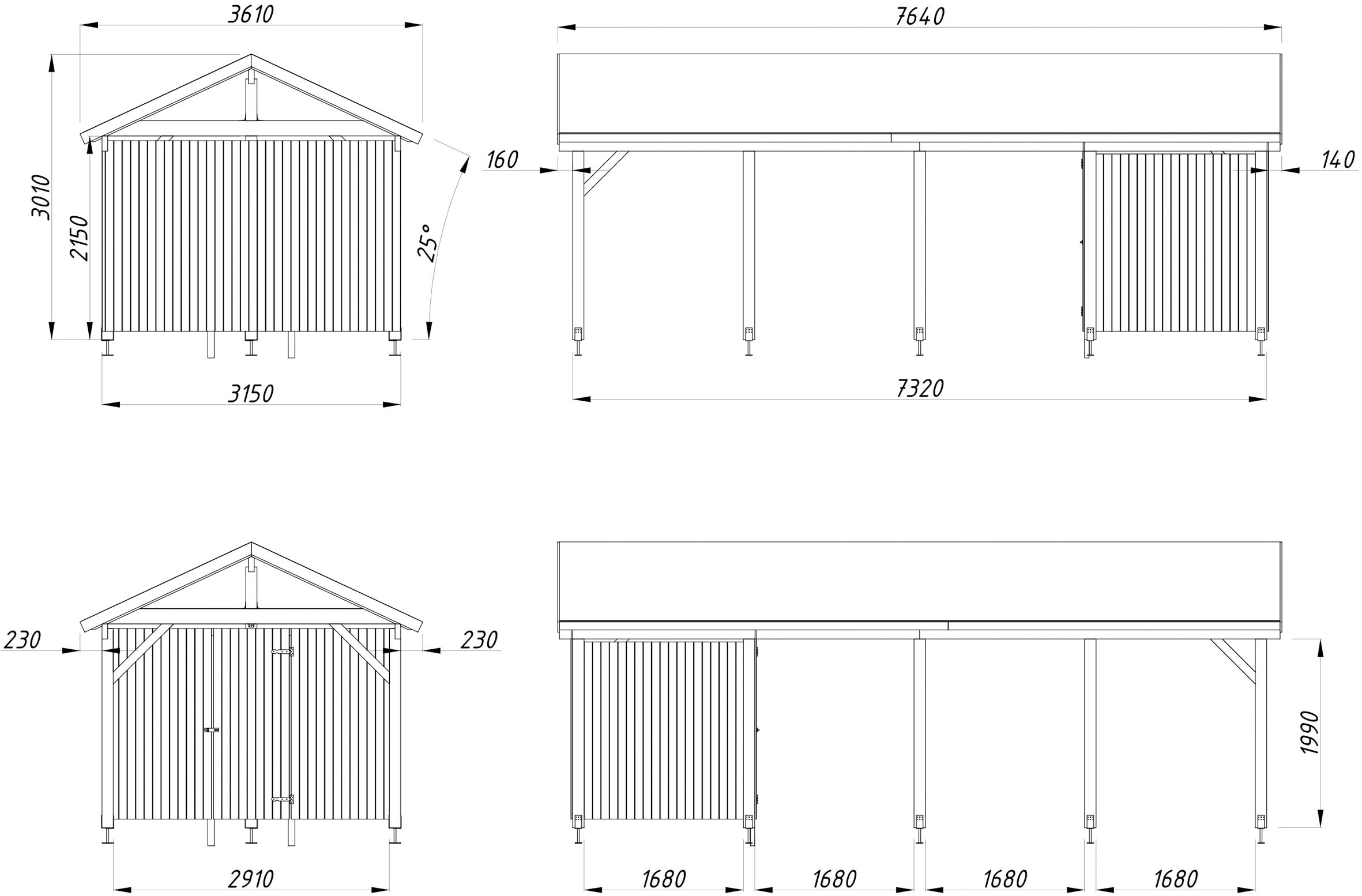 Palmako Einzelcarport »Robert mit Geräteraum« Massivholz 291 cm natur