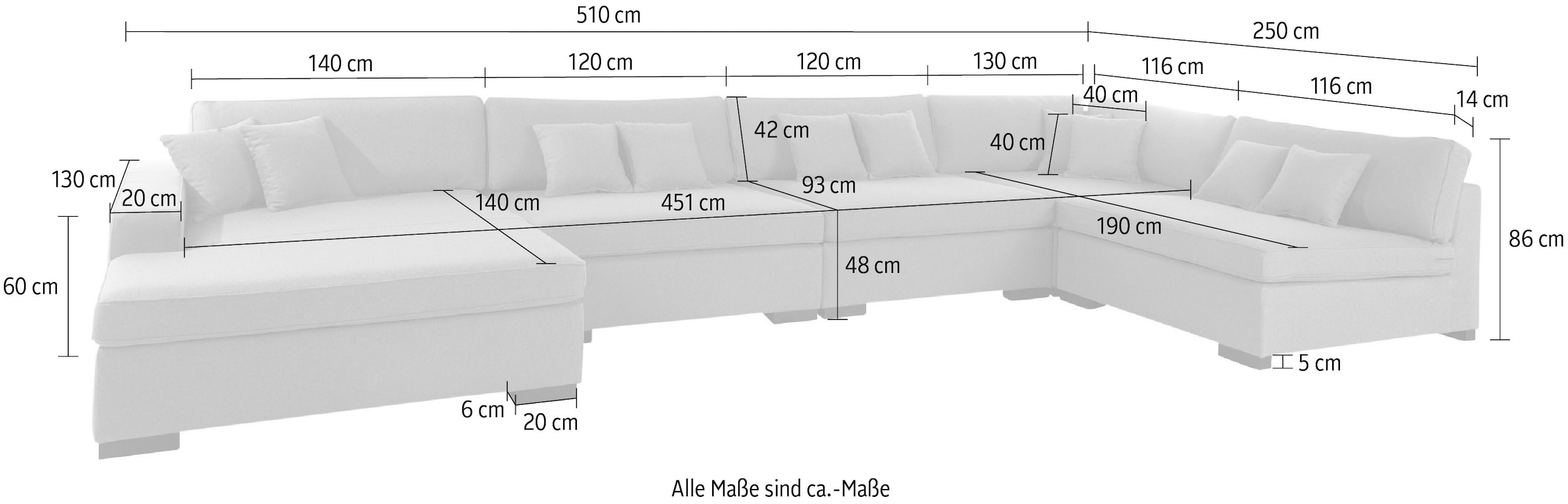 Guido Maria Kretschmer Home&Living Wohnlandschaft »Skara XXL U-Form«, Lounge-Sofa XXL mit Federkern-Polsterung, in vielen Bezugsvarianten