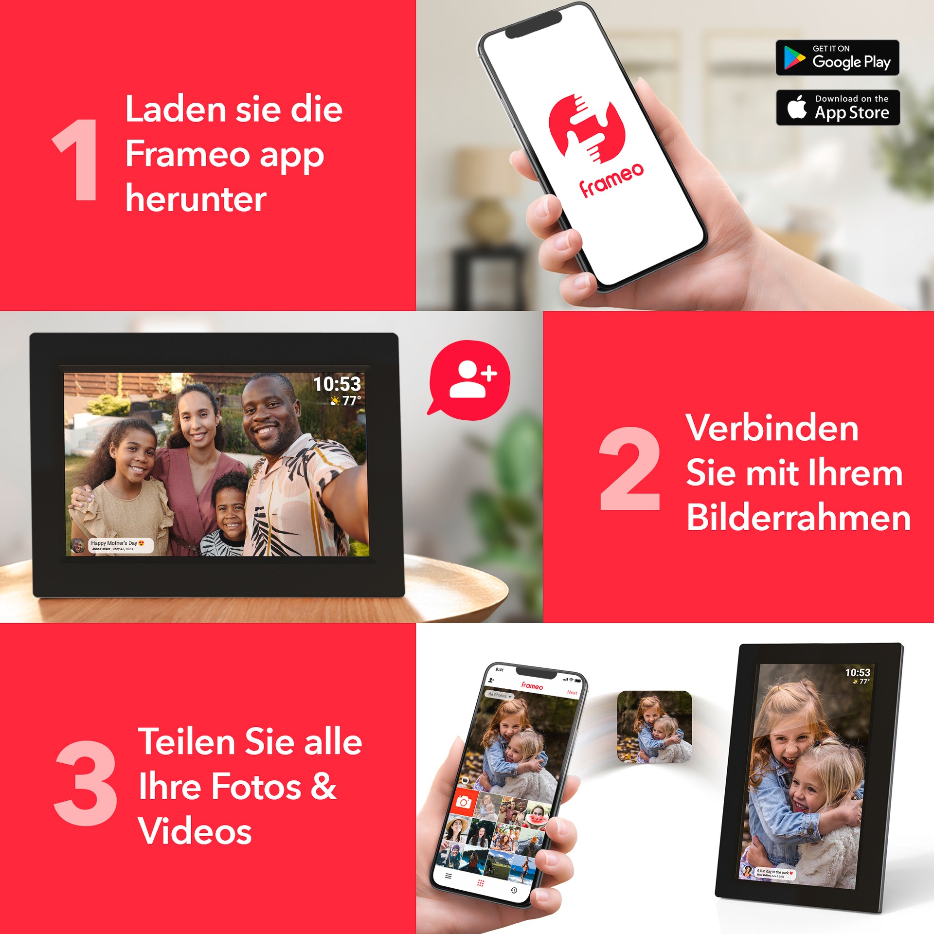 DENVER Digitaler Bilderrahmen »PFF-1021 FRAMEO 10.1« 25, 7 cm/10, 1 ′′ 800 x 1280 px Pixel 16 GB Schwarz Laden Sie die App auf Ihr Smartphone...