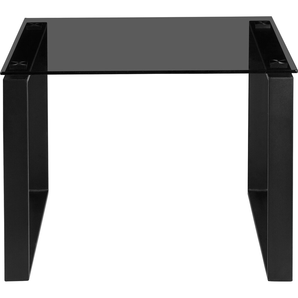 Places of Style Beistelltisch »Simsbury«, Tischplatte aus gehärtetem Glas 0,8 cm, schwarzes Gestell aus Metall, in verschiedenen Größen enthältlich, Höhe 45 cm
