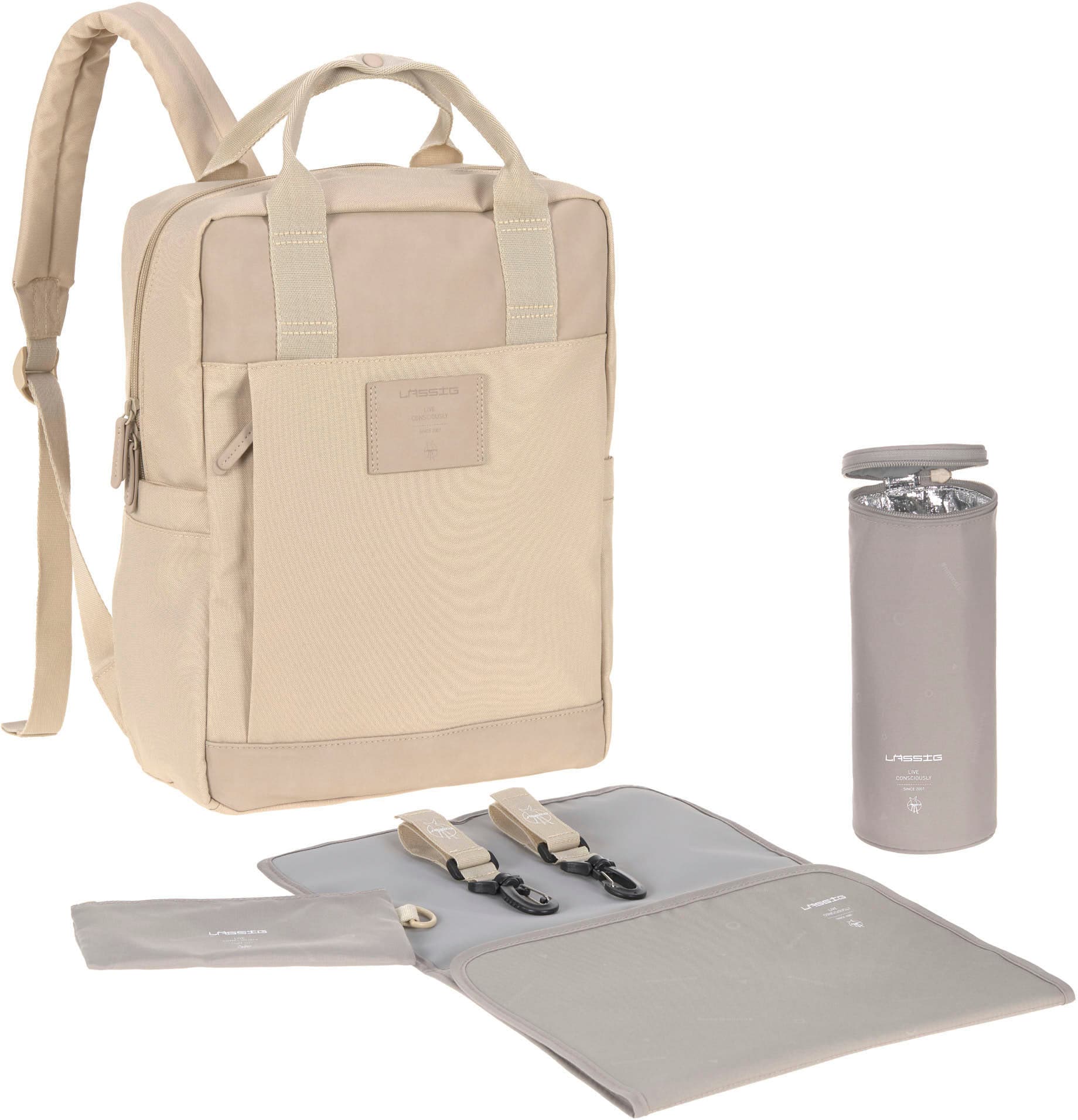 LÄSSIG Wickelrucksack »Green Label, Vividal, humus«, zum Teil aus recyceltem Material