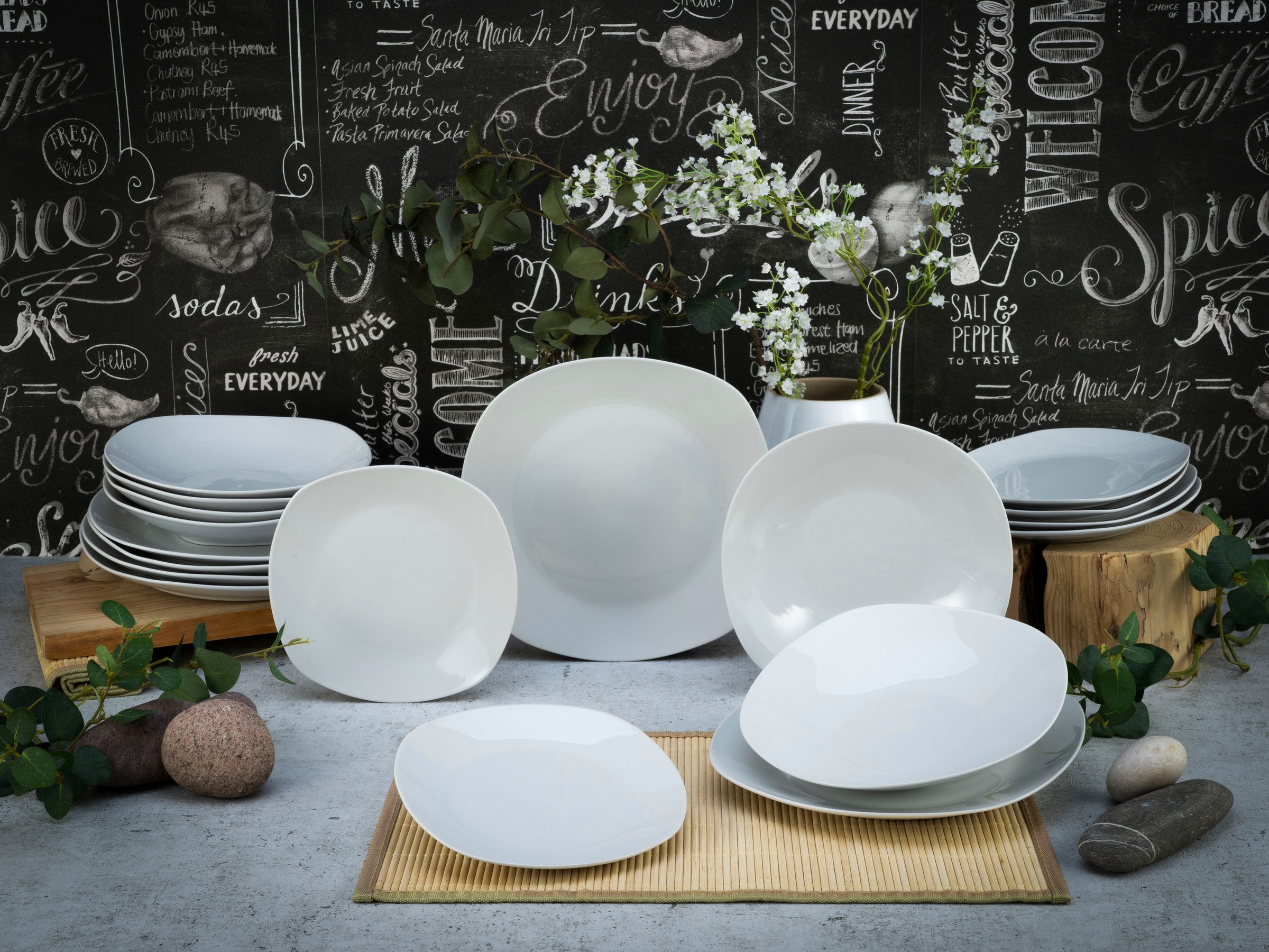 CreaTable Teller-Set »Square Weiss« quadratische Form mit abgerundeten Ecke günstig online kaufen