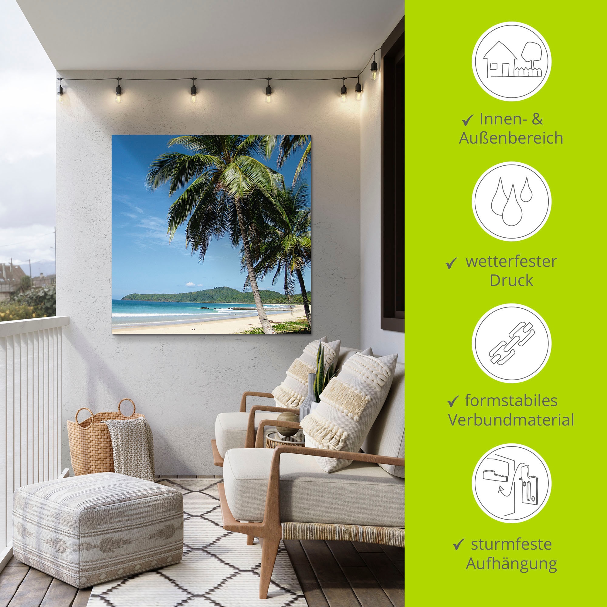 Artland Wandbild »Strand mit Palmen«, Strandbilder, (1 St.), als Alubild, Outdoorbild, Leinwandbild, Poster, Wandaufkleber