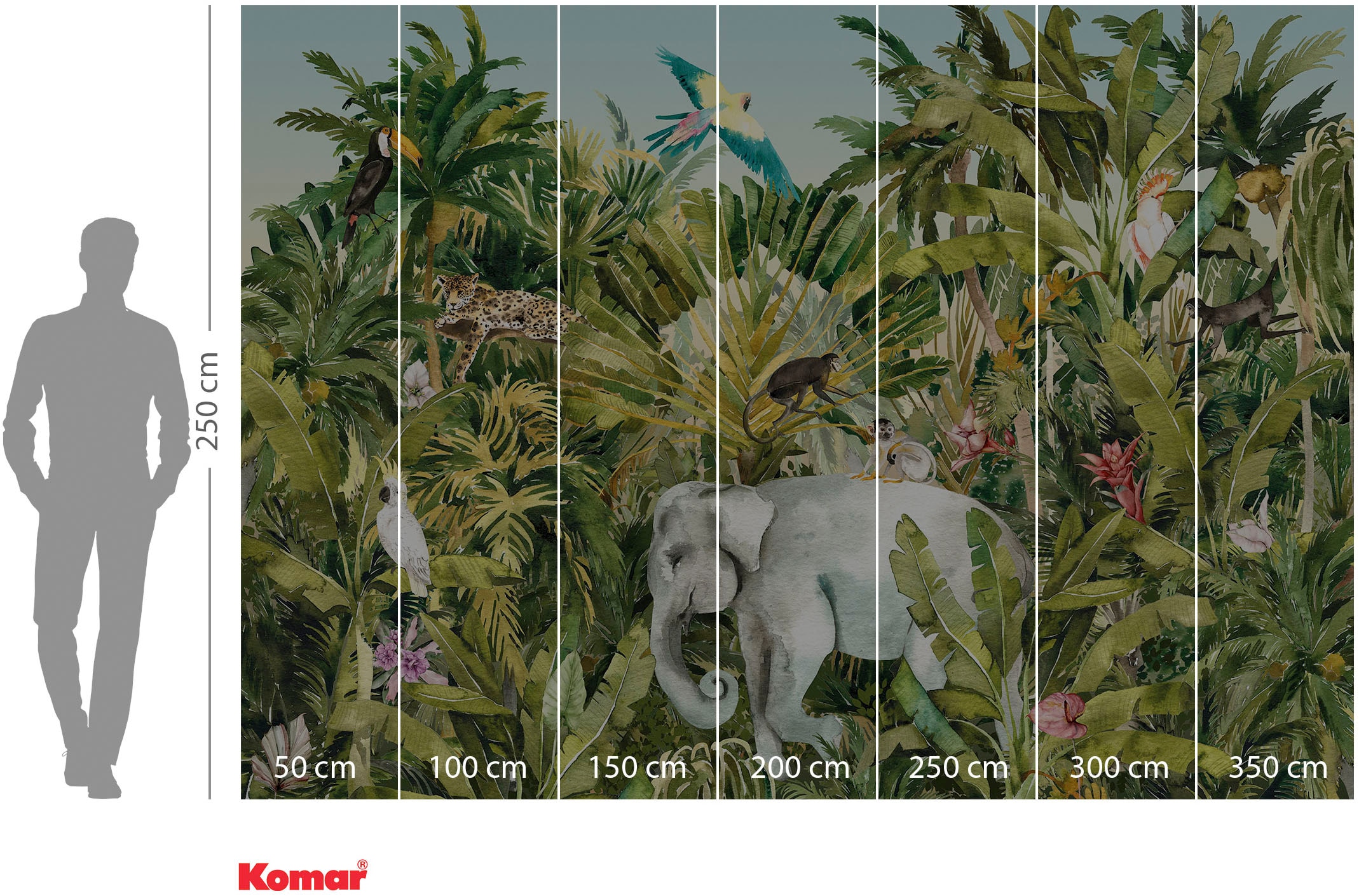 Komar Fototapete »Jungle Expedition«, bedruckt, 350 x 250 cm (Breite x Höhe) - Tapete, Vlies, Wohnzimmer, Schlafzimmer