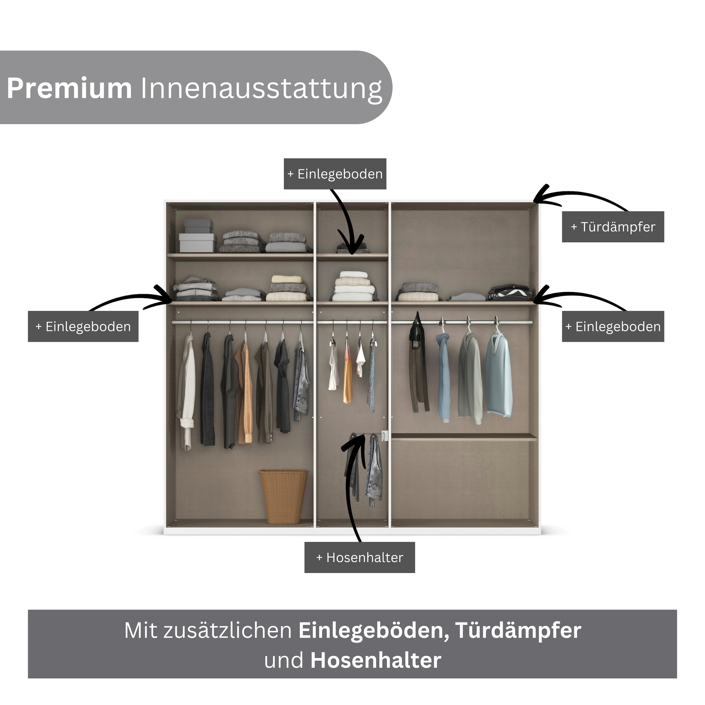 rauch Kleiderschrank »Drehtürenschrank Schrank Garderobe Wäscheschrank Schlafzimmer AVOLA«, (in 3 verschiedenen Ausstattungen BASIC/CLASSIC/PREMIUM), mit hochwertigen Stangengriffen in Schwarz aus Metall MADE IN GERMANY
