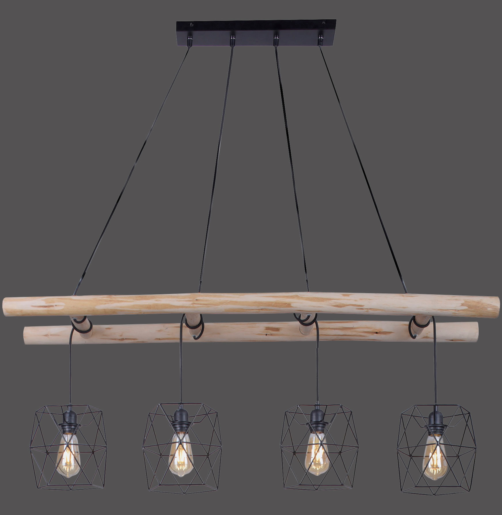 & rustikalem kaufen Holz; 4 flammig-flammig, »EDGAR«, Pendelleuchte Direkt online Leuchten Metallkörbchen Kombination LED aus lack. Leiter-Optik