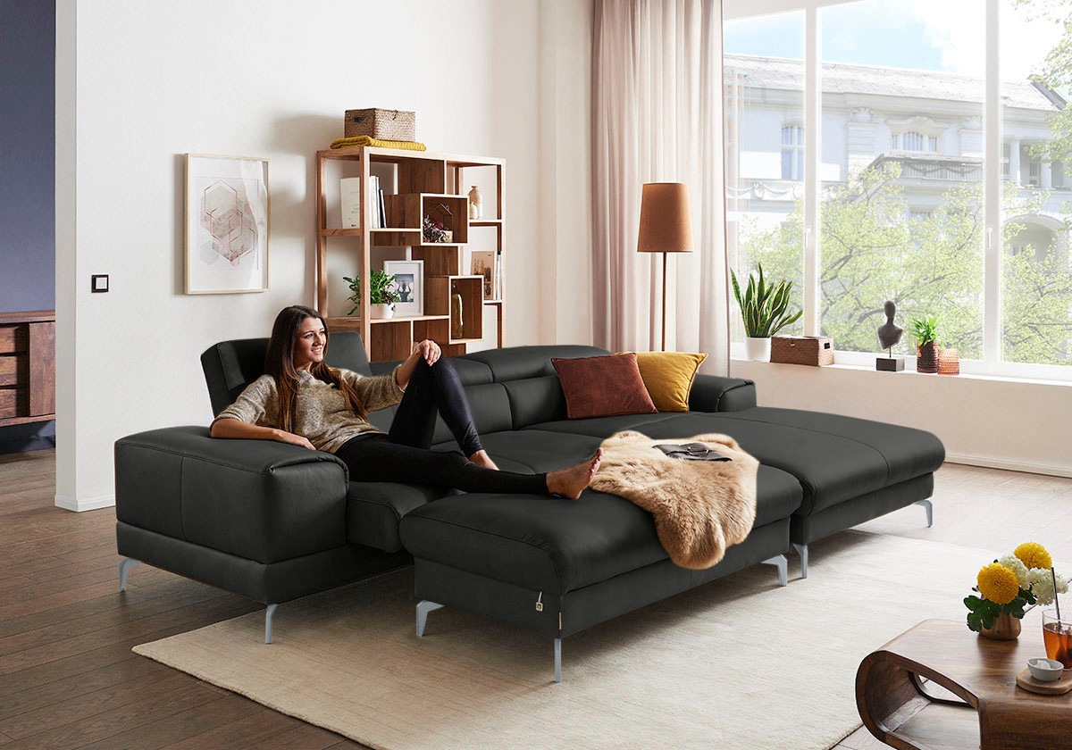 W.SCHILLIG Polsterhocker »piedroo, Designsofa mit tollem Sitzkomfort, bequem, L-Form«, Füße in Silber matt
