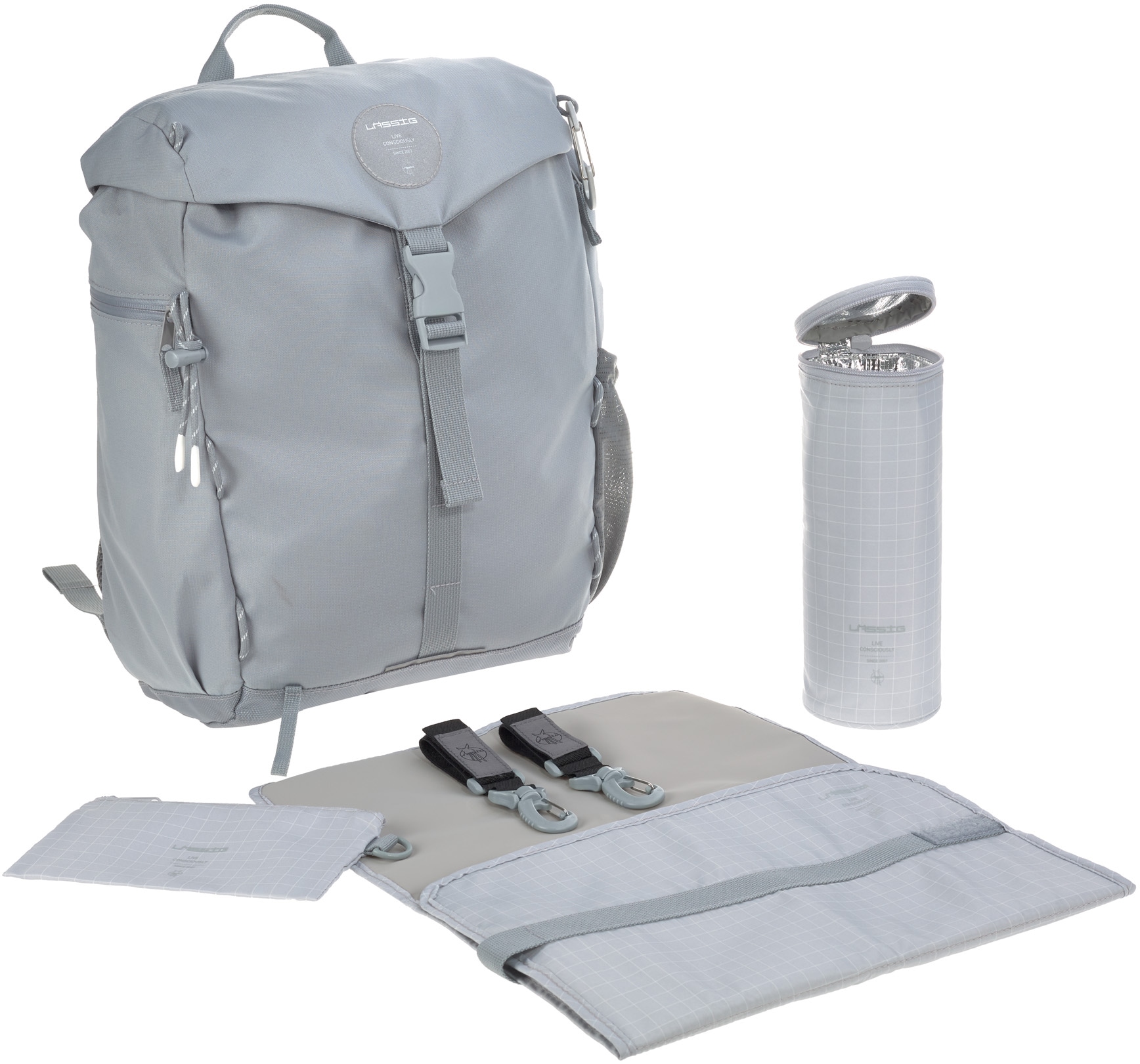 LÄSSIG Wickelrucksack »Green Label, Outdoor, Grey«, Reflektoren, PETA-approved vegan; zum Teil aus recyceltem Material