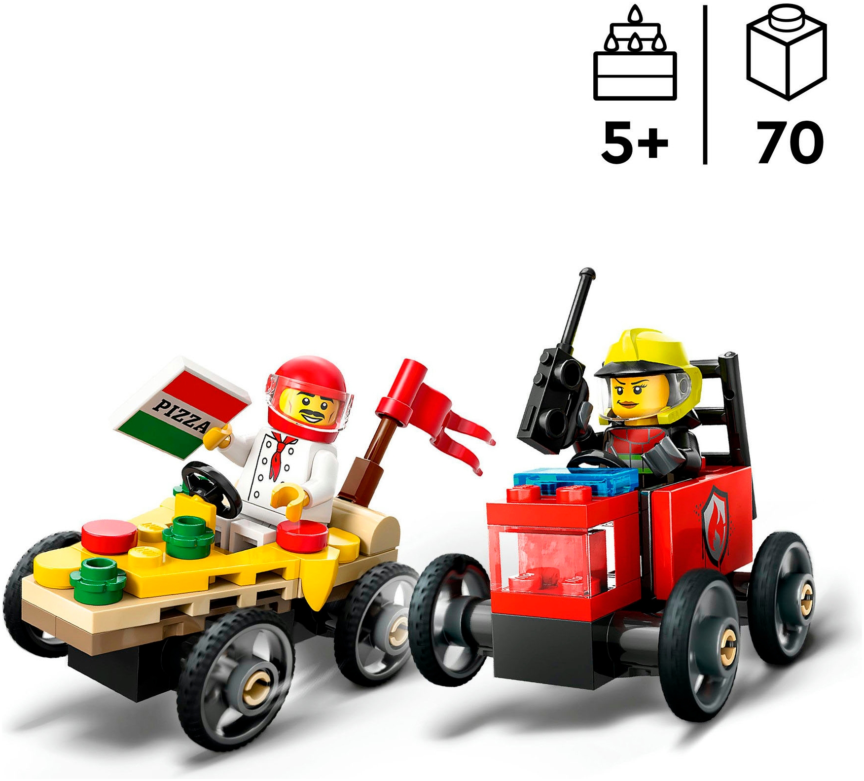 LEGO® Konstruktionsspielsteine »Pizzalieferwagen vs. Löschauto (60458), LEGO City«, (70 St.), Made in Europe