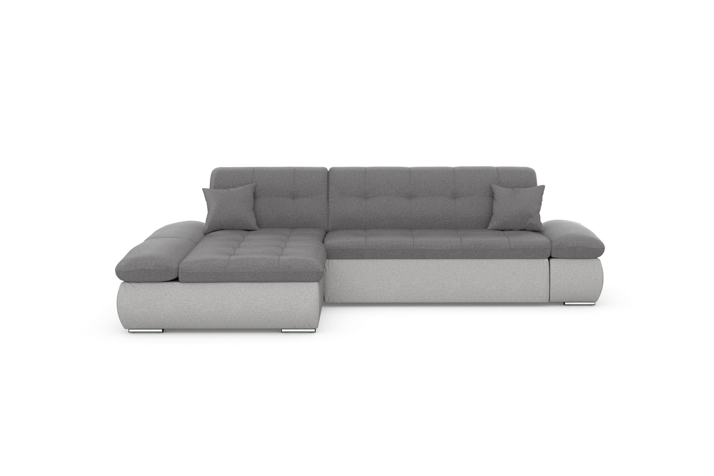 DOMO collection Ecksofa »Moric, L-Form, XXL-Sofa - Breite 300cm«, wahlweise mit Bettfunktion und Armteilverstellung, silber/grau