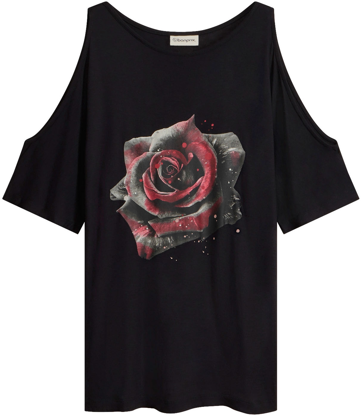 bonprix T-Shirt »Cold-Shoulder-Shirt aus Viskose« Cold-Shoulder-Design, Halbarm, lässige Passform, mit Blumen-Print