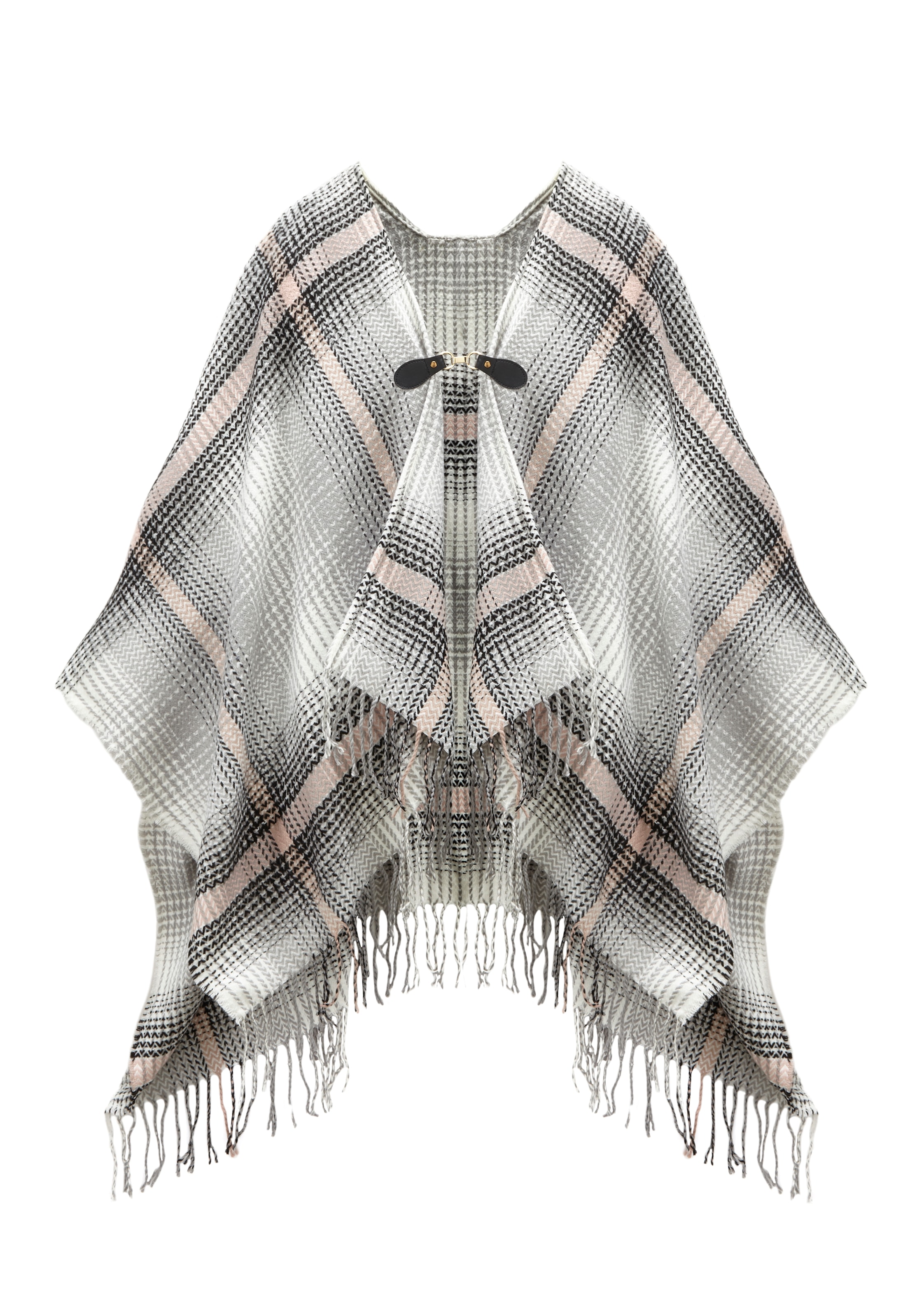 LASCANA Strickponcho, modisches Karo Muster & Schnalle, Karotuch, Poncho, Cape, Schal, VEGAN