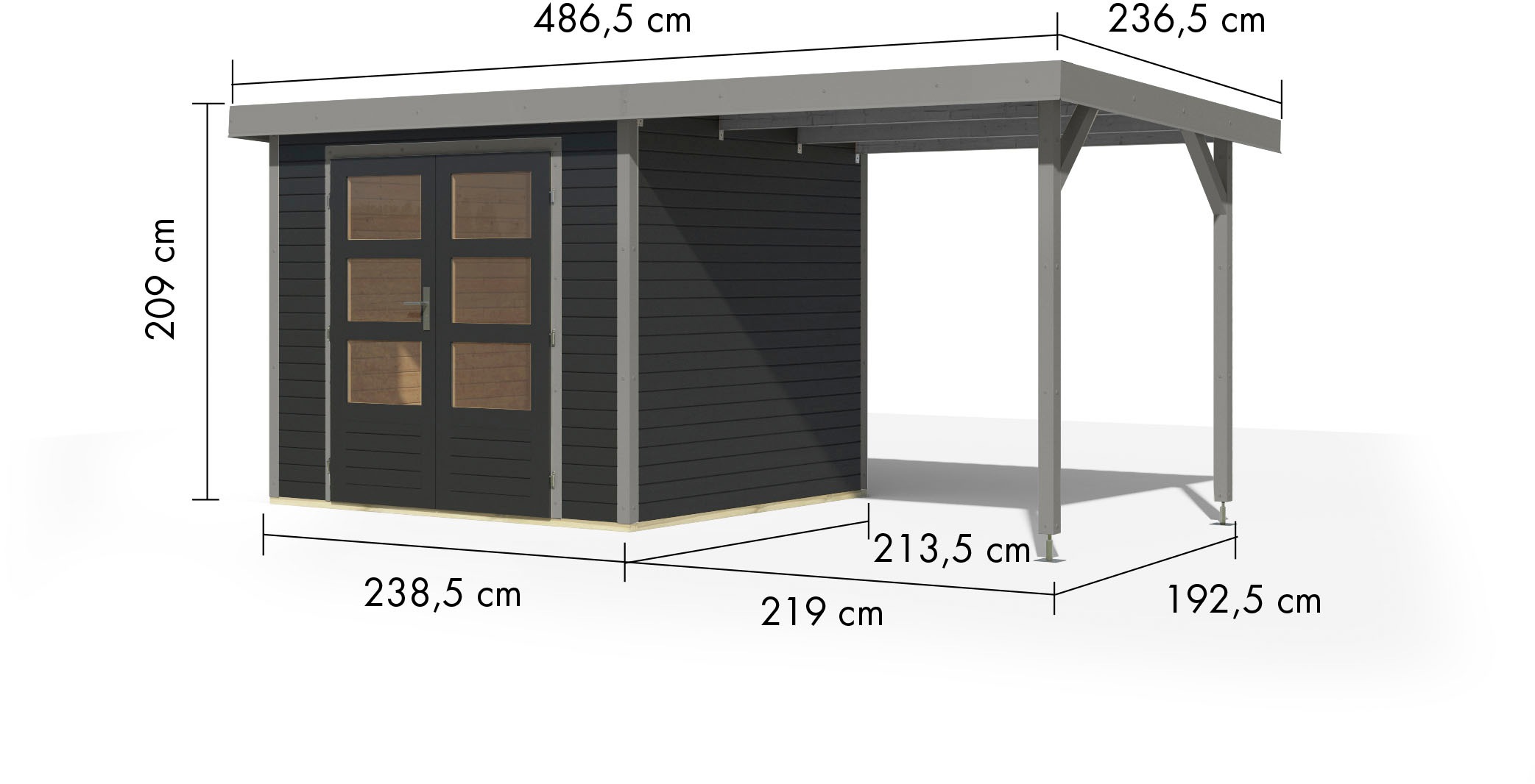 Karibu Gartenhaus »Jupiter 3«, in verschiedenen Farben, mit Anbaudach 2,35 m breit