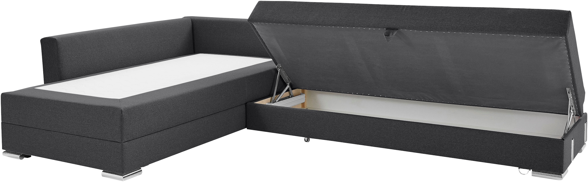 INOSIGN Ecksofa »Boxspringbett Night & Day L-Form mit Dauer-Schlaffunktion mit Armlehne«, mit Boxspring-Bettfunktion 180x200 cm und Bettkasten, Dauerschläfer!