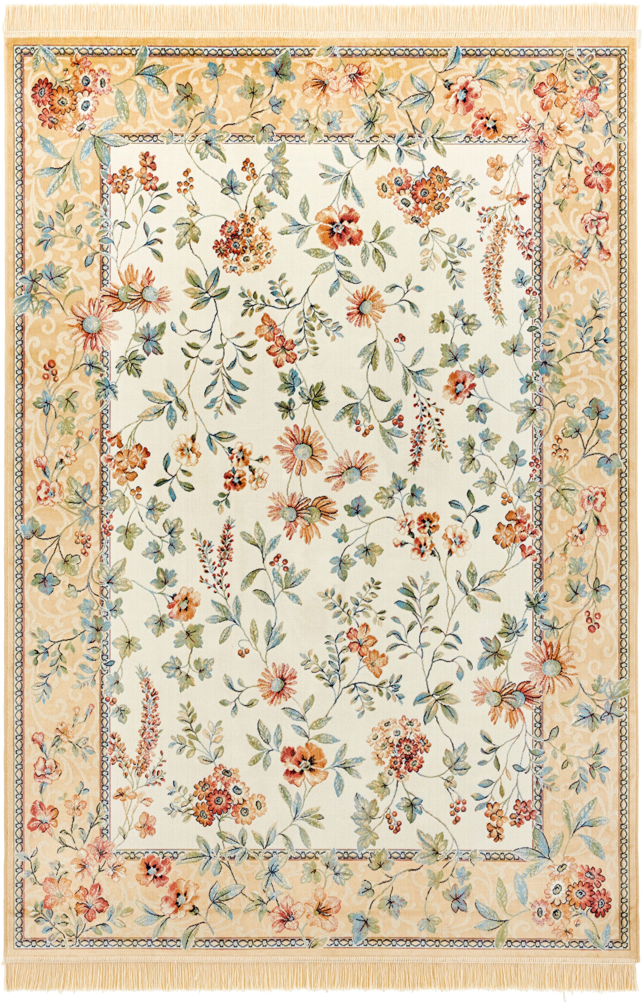 NOURISTAN Teppich »Orient Flowers«, rechteckig, 5 mm Höhe, Kurzflor mit Fransen, Orient, Wohnzimmer, Schlafzimmer, Esszimmer