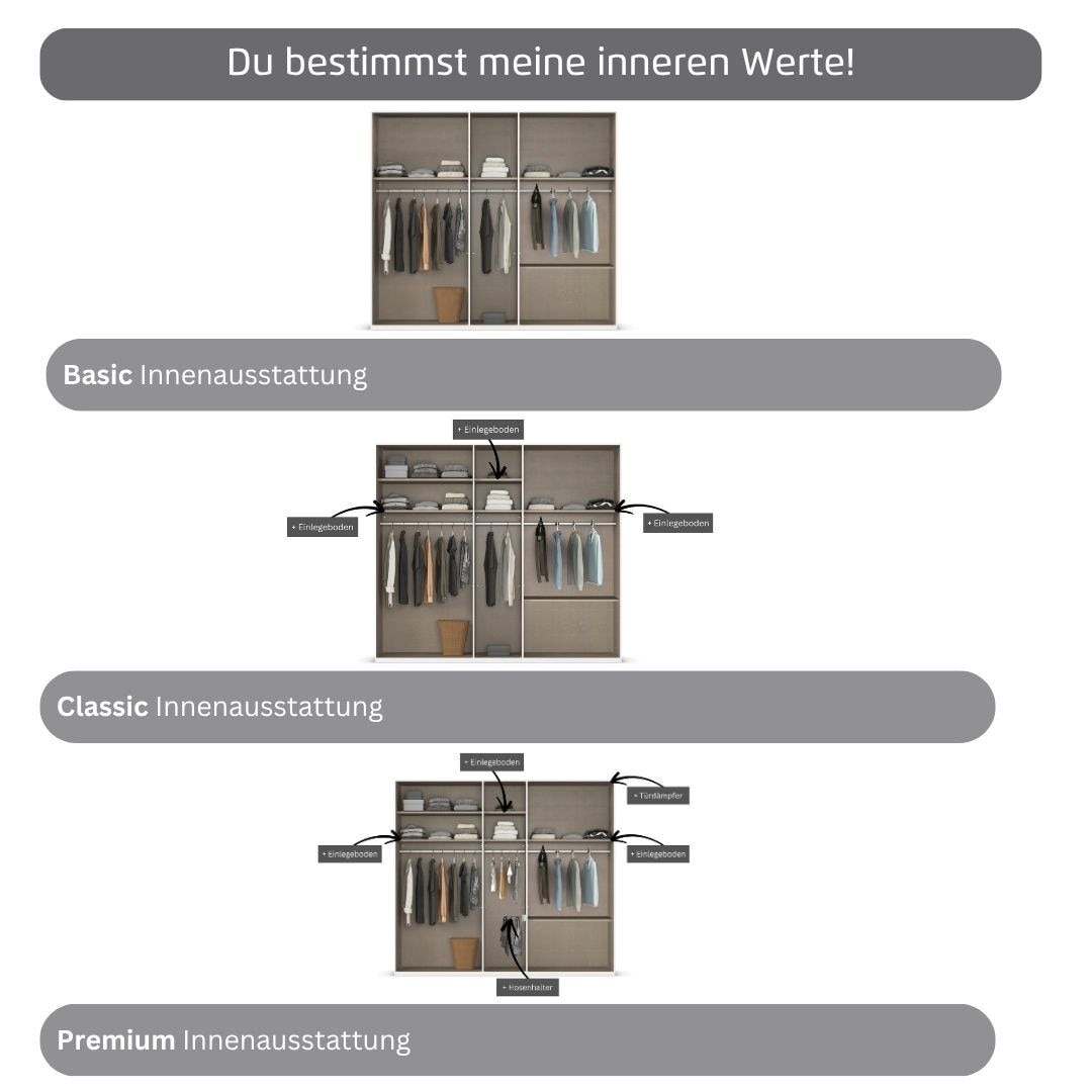 rauch Kleiderschrank »Drehtürenschrank Schrank Garderobe Wäscheschrank Schlafzimmer AVOLA«, (in 3 verschiedenen Ausstattungen BASIC/CLASSIC/PREMIUM), mit hochwertigen Stangengriffen in Schwarz aus Metall MADE IN GERMANY