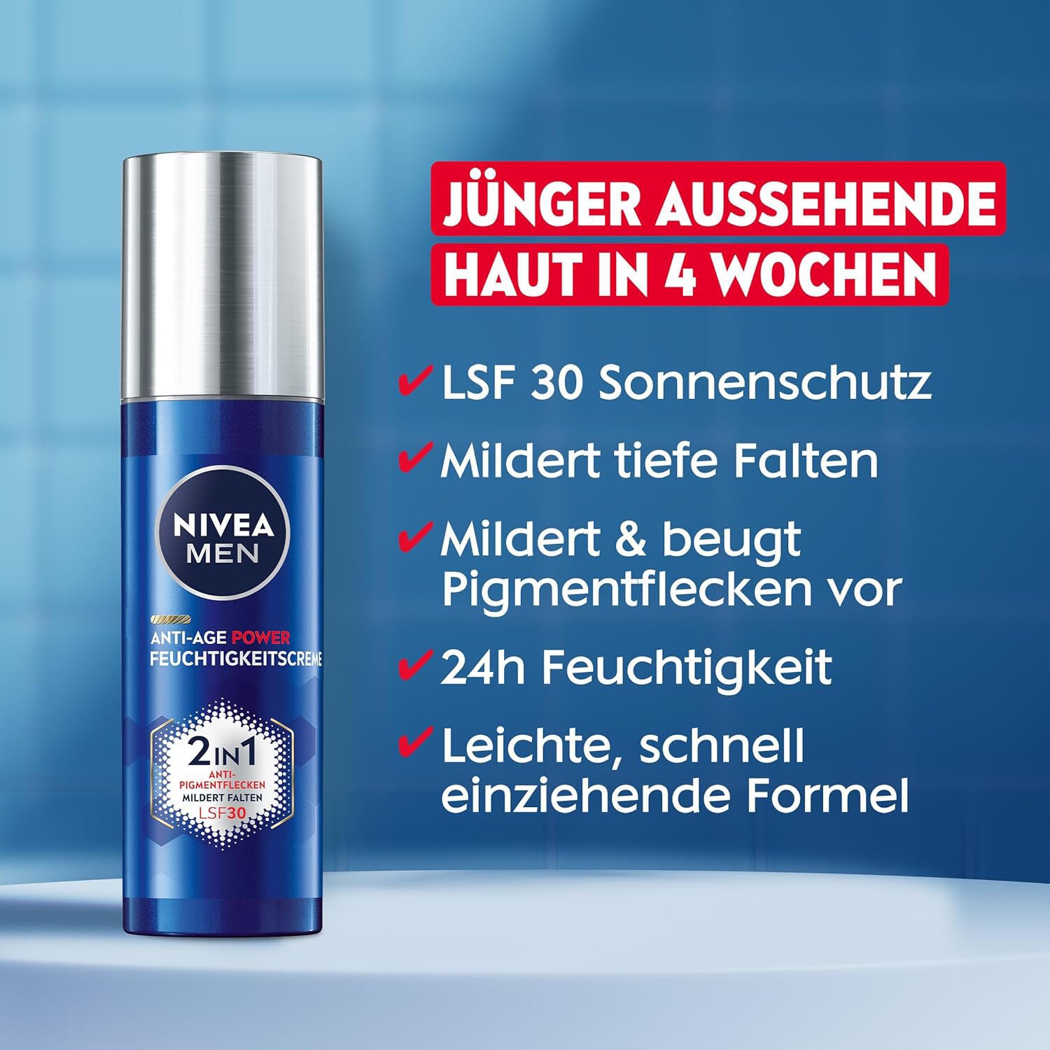 Nivea Men Pflege-Set »ANTI-AGE 2IN1 Power Serum & Feuchtigkeitscreme LSF30«, (2 tlg.), Hochwirksames Hyaluron, mildert Pigmentflecken und Falten.