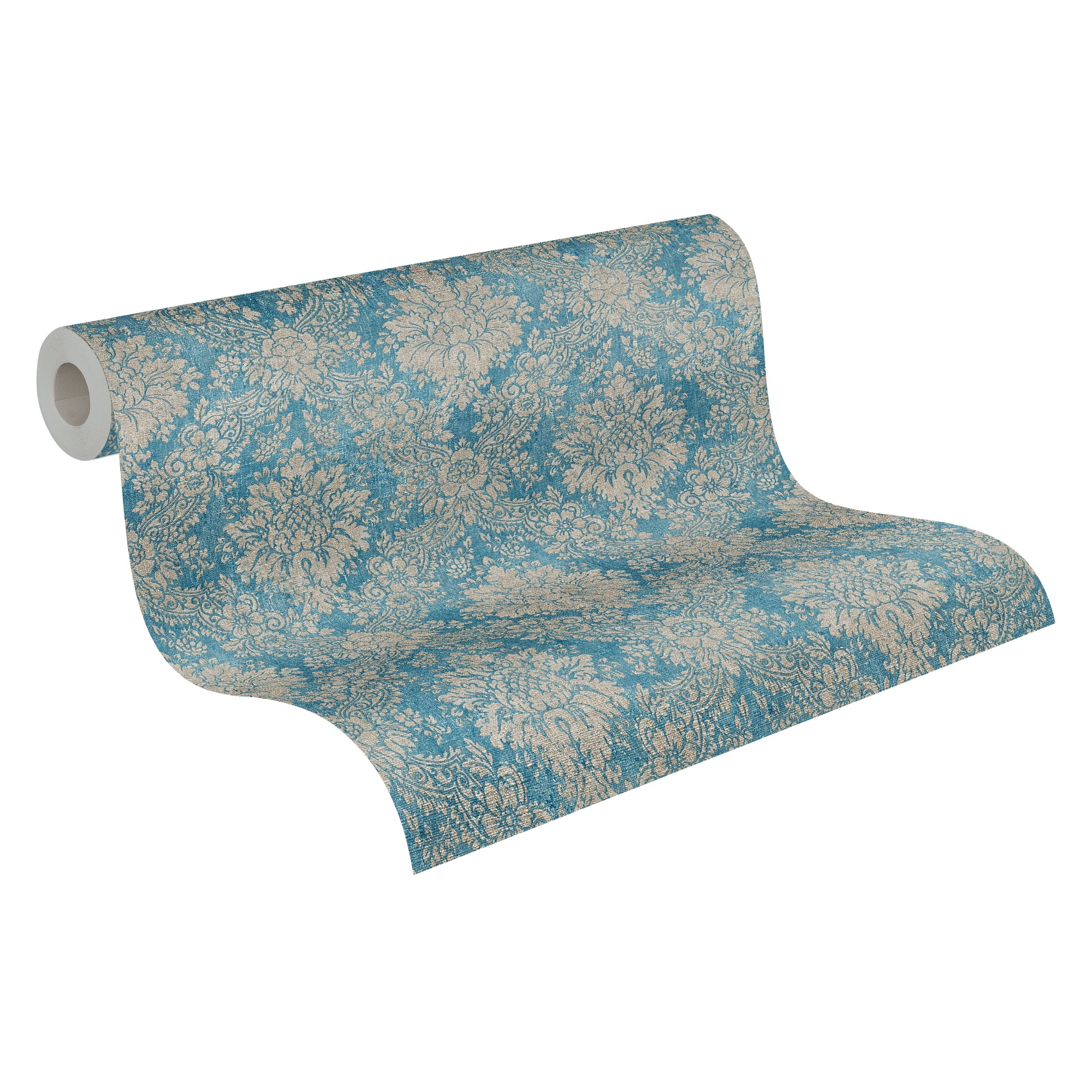 A.S. Création Vliestapete »Styleguide Vliestapete Barock Mustertapete Ornamente Blau Beige«, Strukturmuster, moderne Tapete mit Klassik-Muster Vliestapete für Schlafzimmer Flur