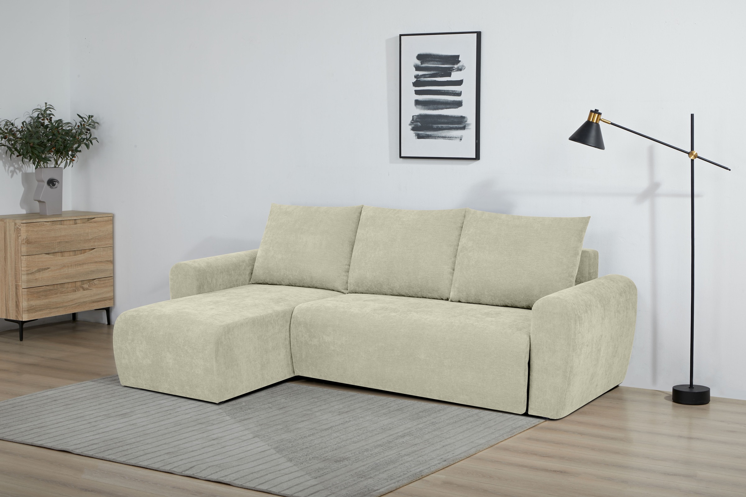 Home affaire Ecksofa »Nortrud-Uni, 241 cm, L-Form, mit Schlaffunktion u. Bettkasten« Recamiere rechts / links montierbar, Feinstruktur-Bezug