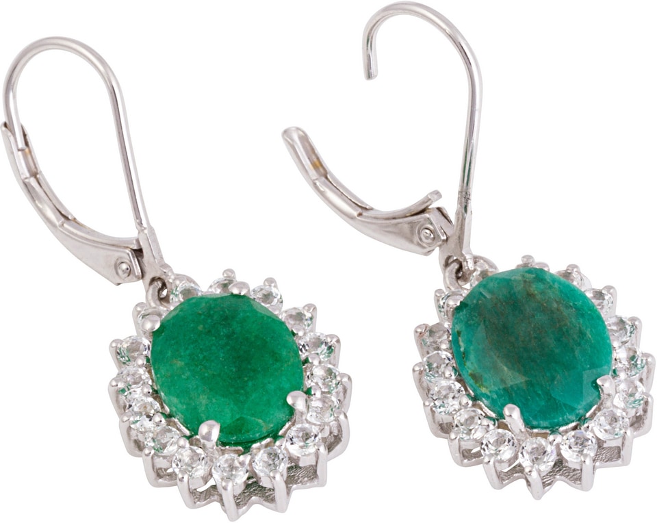 Firetti Paar Ohrhänger »Schmuck Geschenk Silber 925 Ohrschmuck Patentbrisur Edelstein Smaragd« mit Smaragd (beh.), Topas