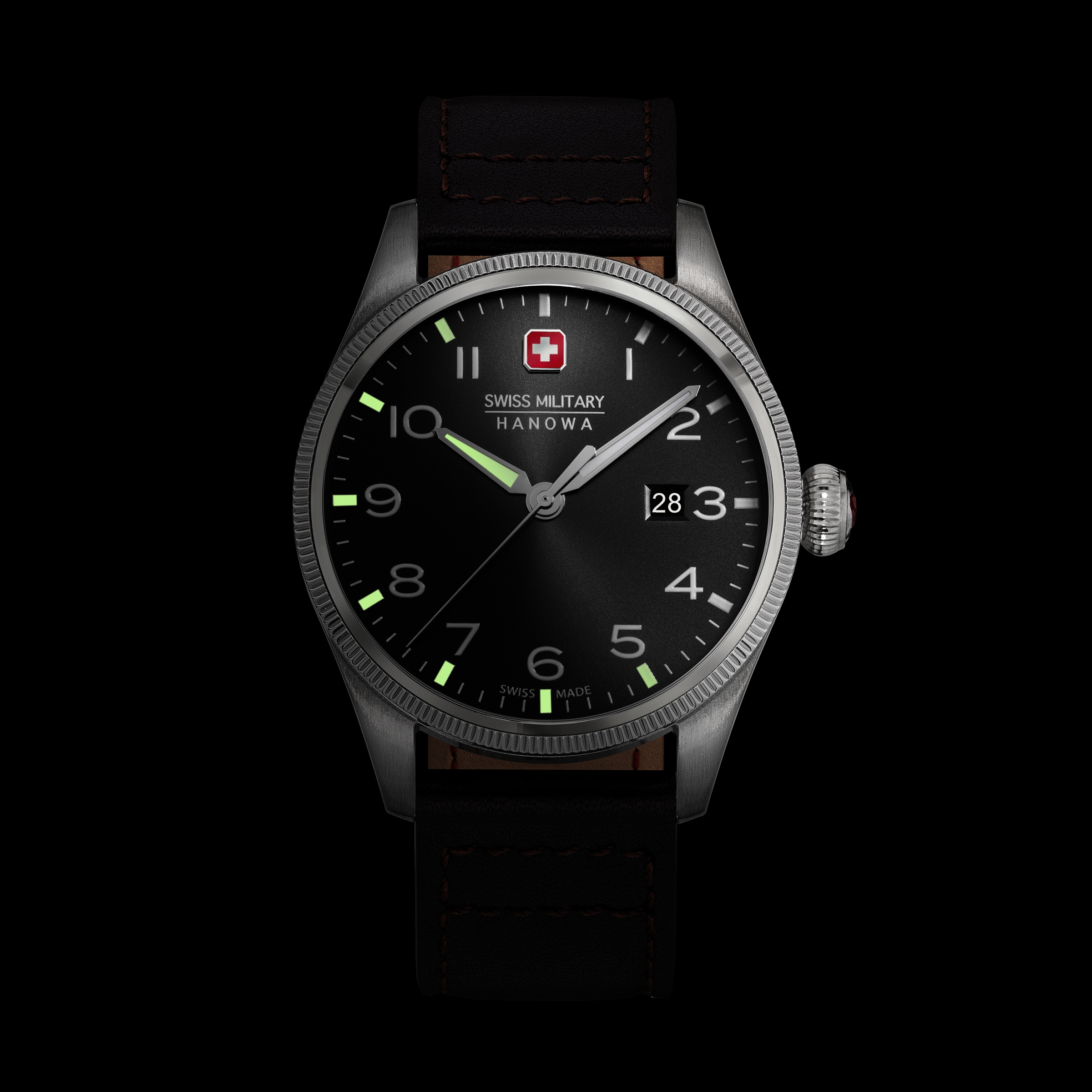 Swiss Military Hanowa Quarzuhr »Thunderbolt« Armbanduhr, Herrenuhr, Swiss Made, Lederarmband, analog, Tag