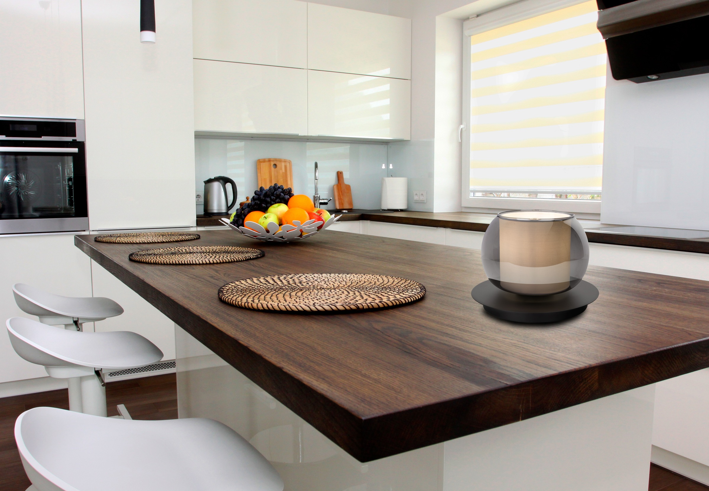 OTTO home Tischleuchte »Tanissa« E27 1 Stk. rund, Schirm Rauchglas, Innensc günstig online kaufen