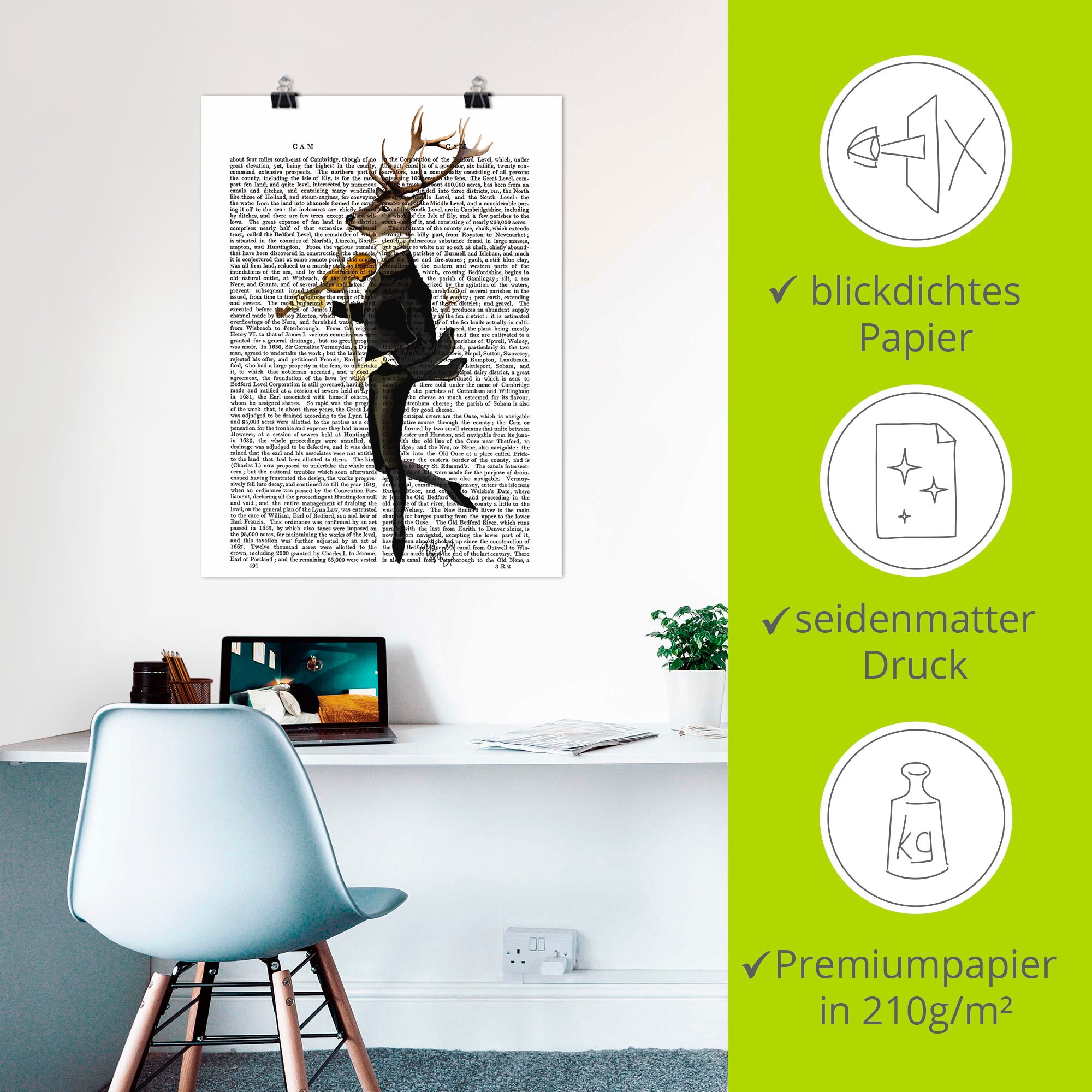 Artland Wandbild »Tanzender Hirsch mit Violine«, Humor, (1 St.), als Leinwandbild, Poster, Wandaufkleber in verschied. Größen